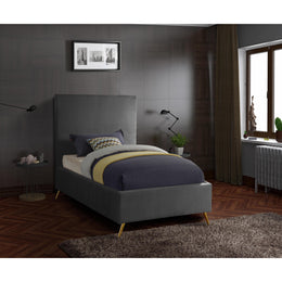 Meridian Jasmine Grey Velvet Twin Bed