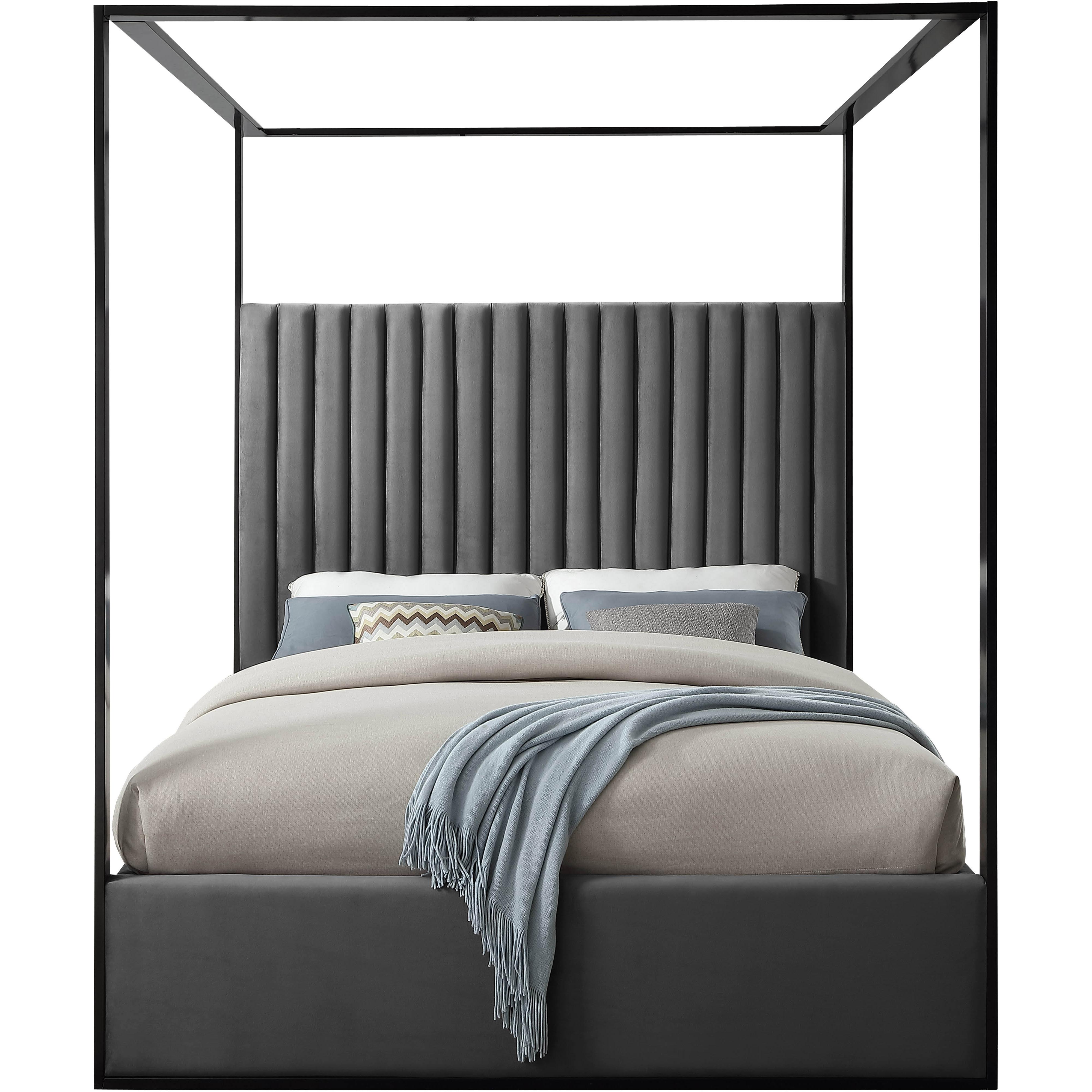 Meridian Jax Grey Velvet Queen Bed