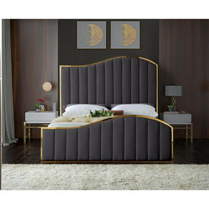 Meridian Jolie Grey Velvet King Bed (3 Boxes)