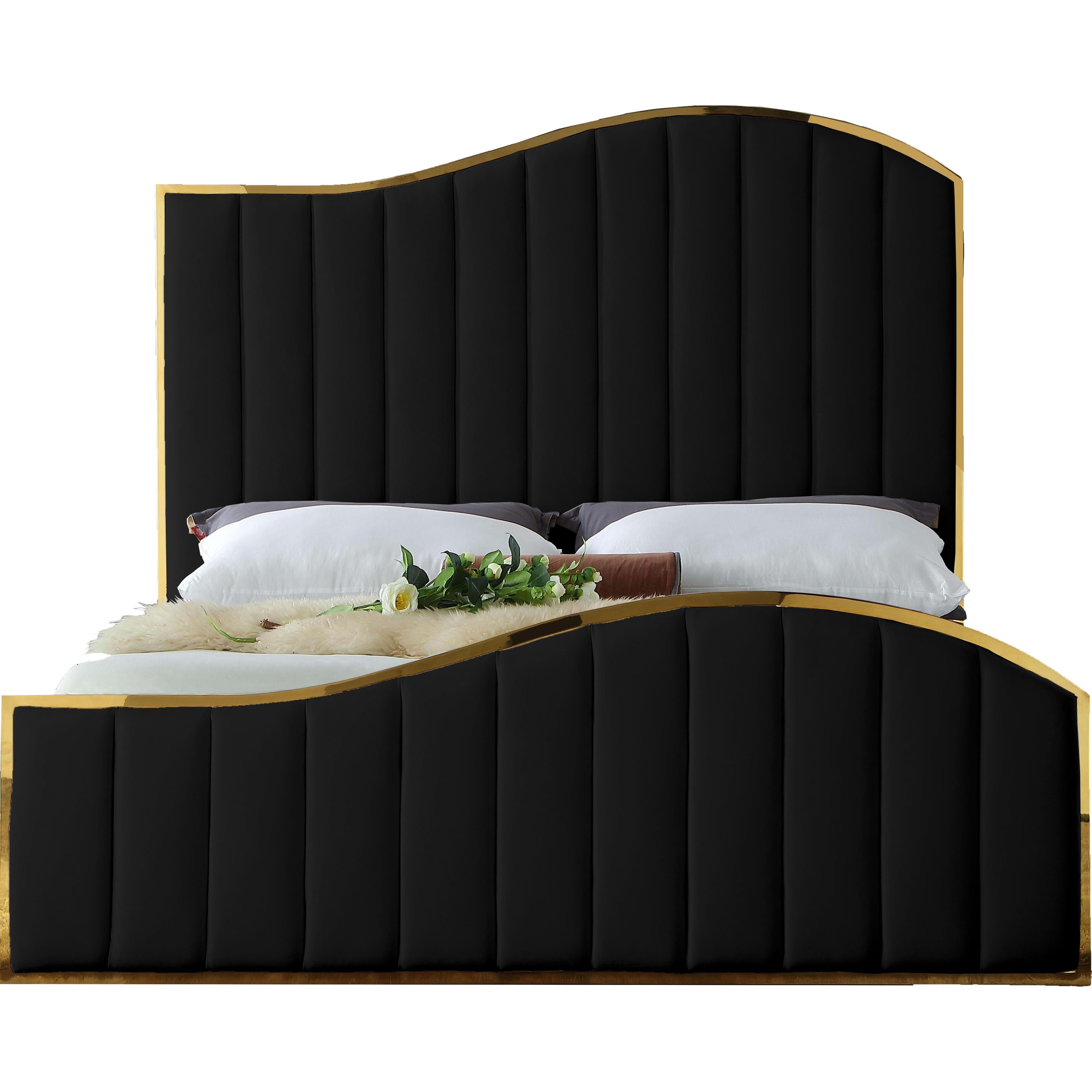 Meridian Jolie Black Velvet Queen Bed (3 Boxes)