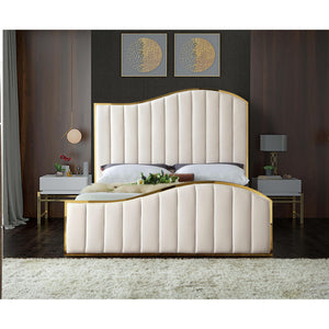 Meridian Jolie Cream Velvet Queen Bed (3 Boxes)