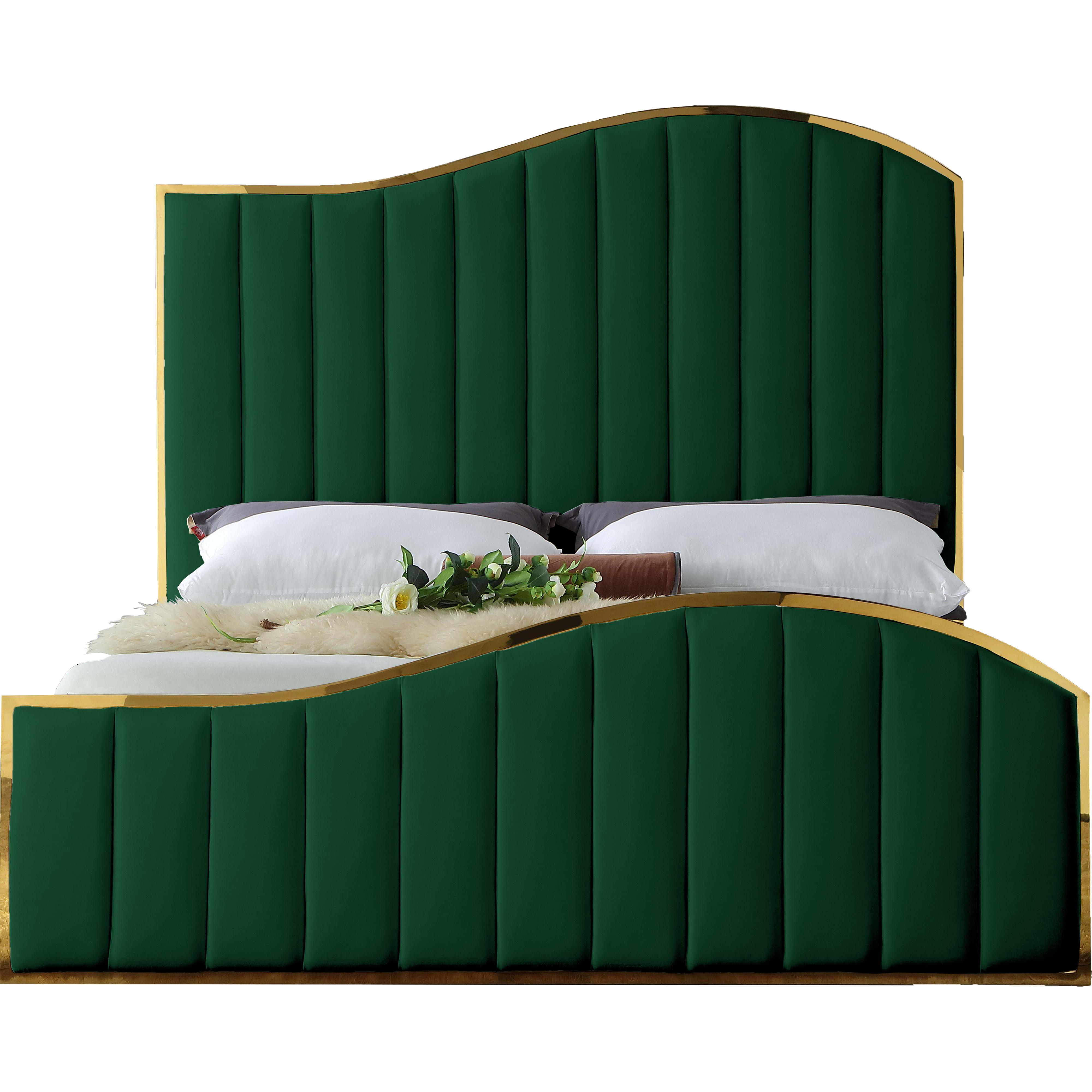 Meridian Jolie Green Velvet Queen Bed (3 Boxes)