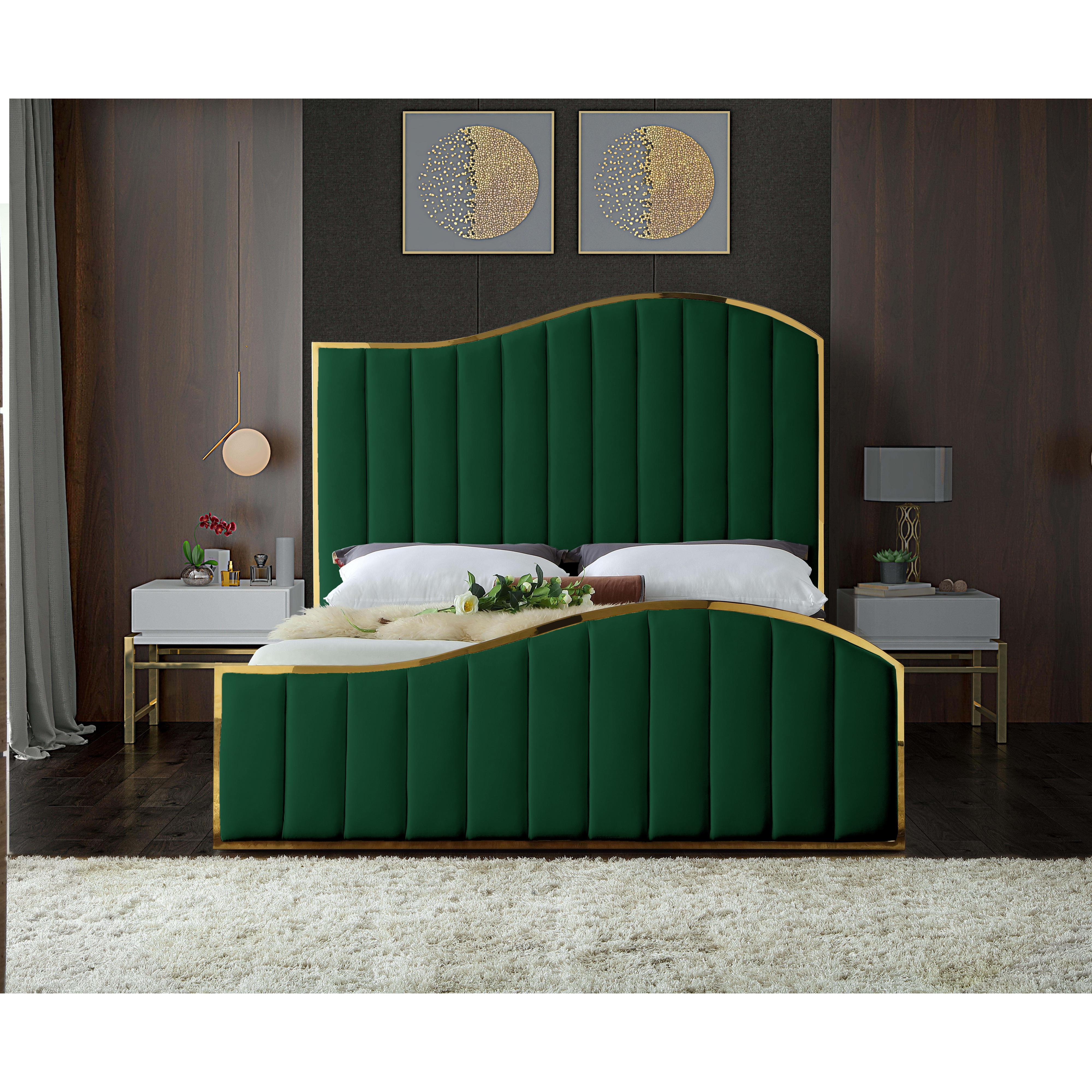 Meridian Jolie Green Velvet Queen Bed (3 Boxes)