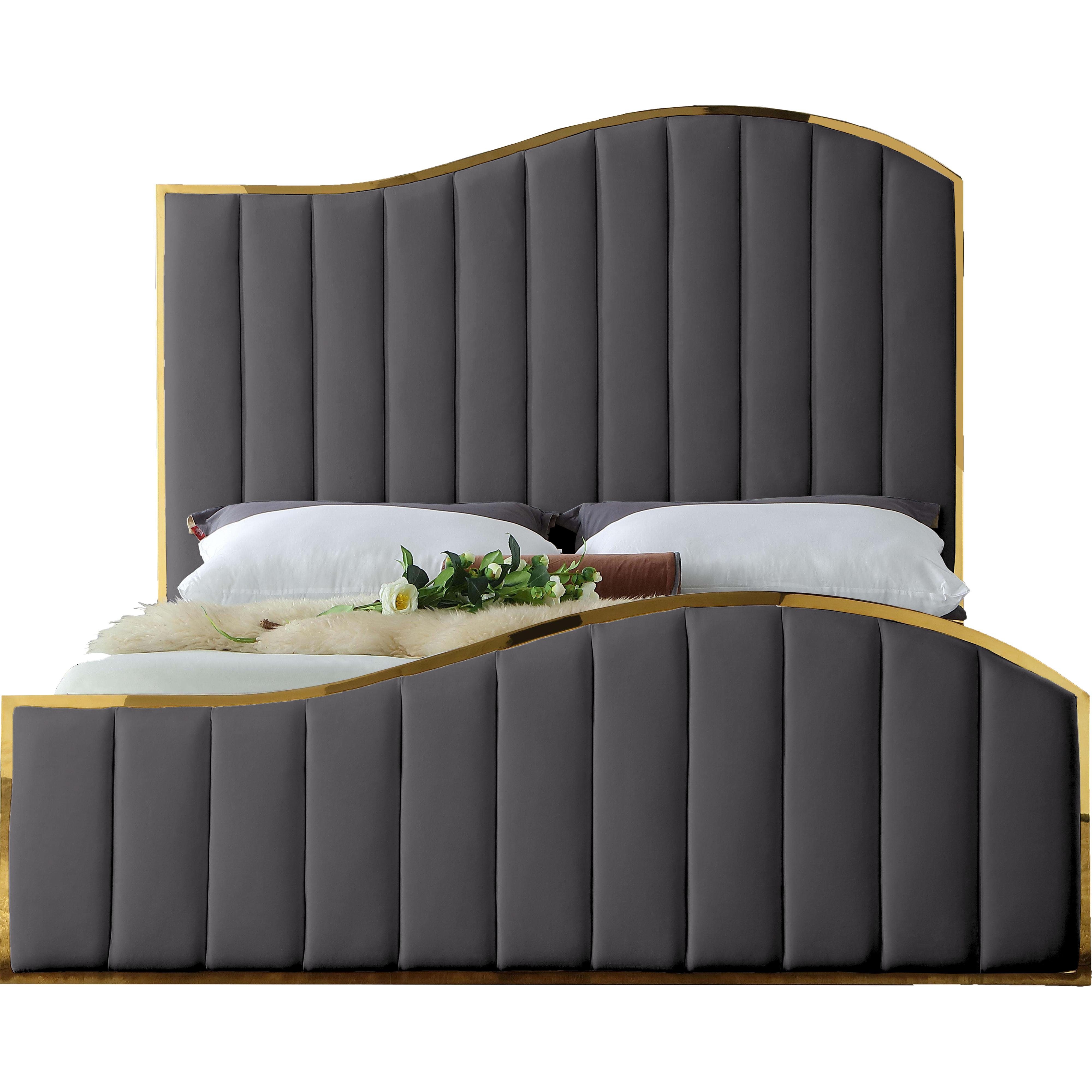 Meridian Jolie Grey Velvet Queen Bed (3 Boxes)