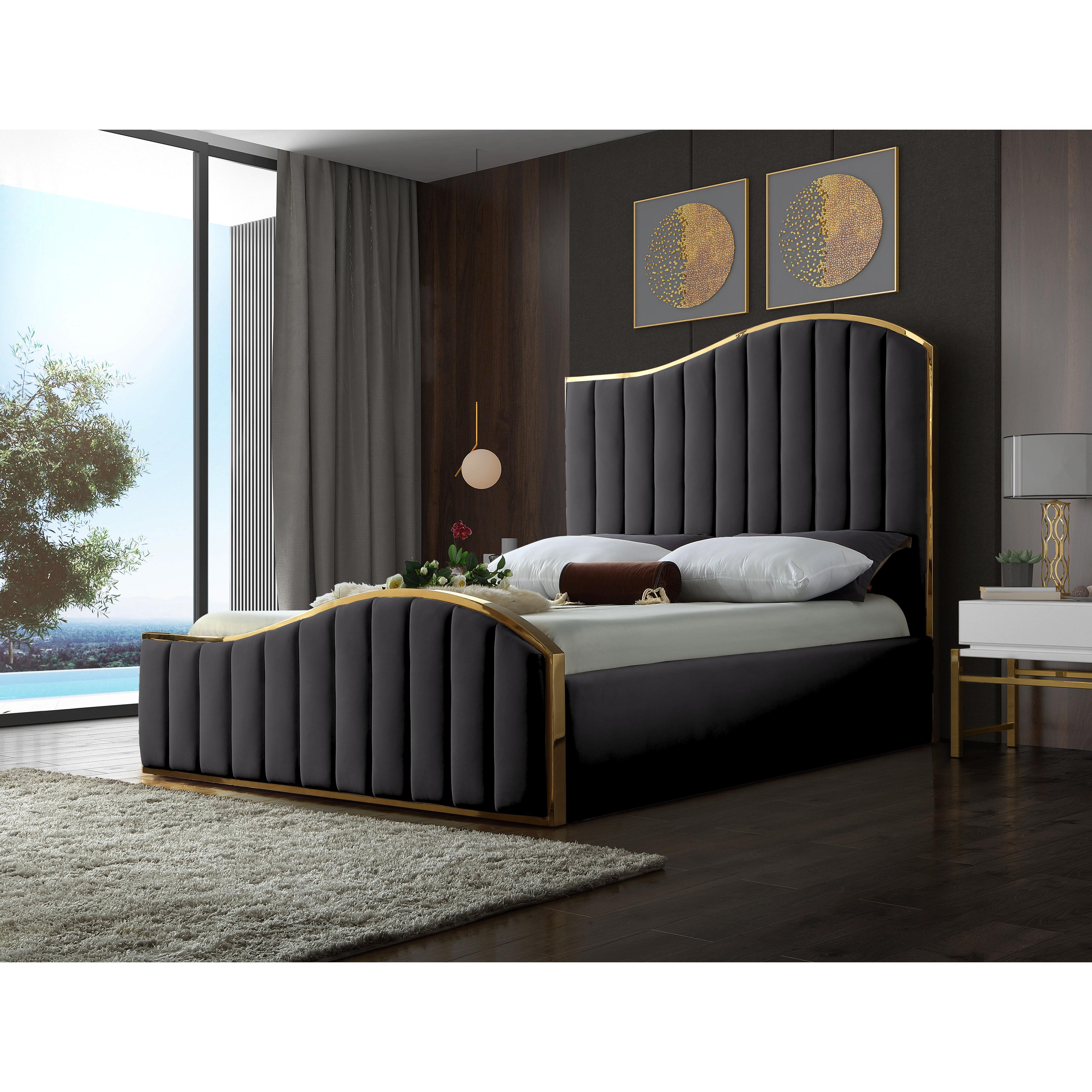 Meridian Jolie Grey Velvet Queen Bed (3 Boxes)