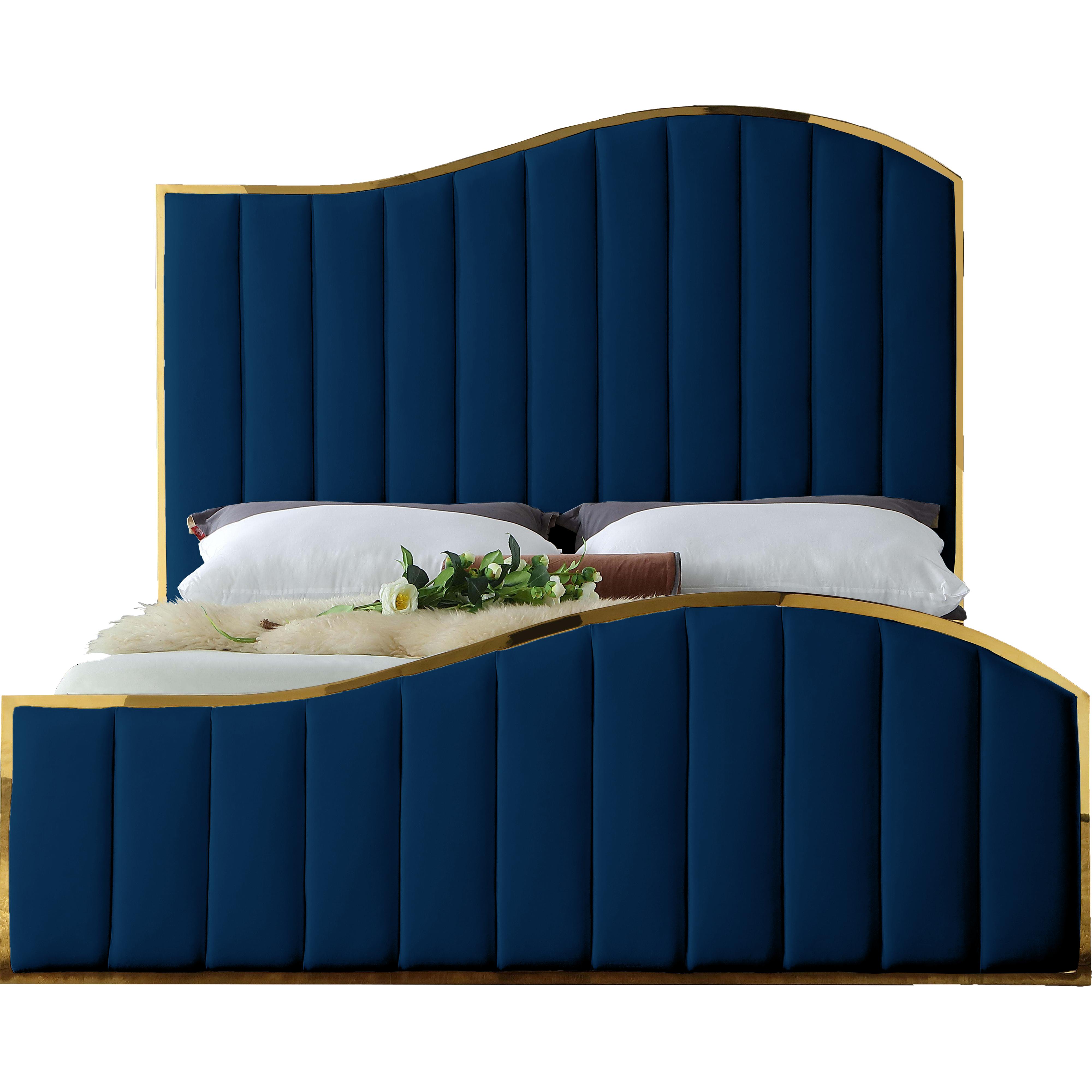 Meridian Jolie Navy Velvet Queen Bed (3 Boxes)