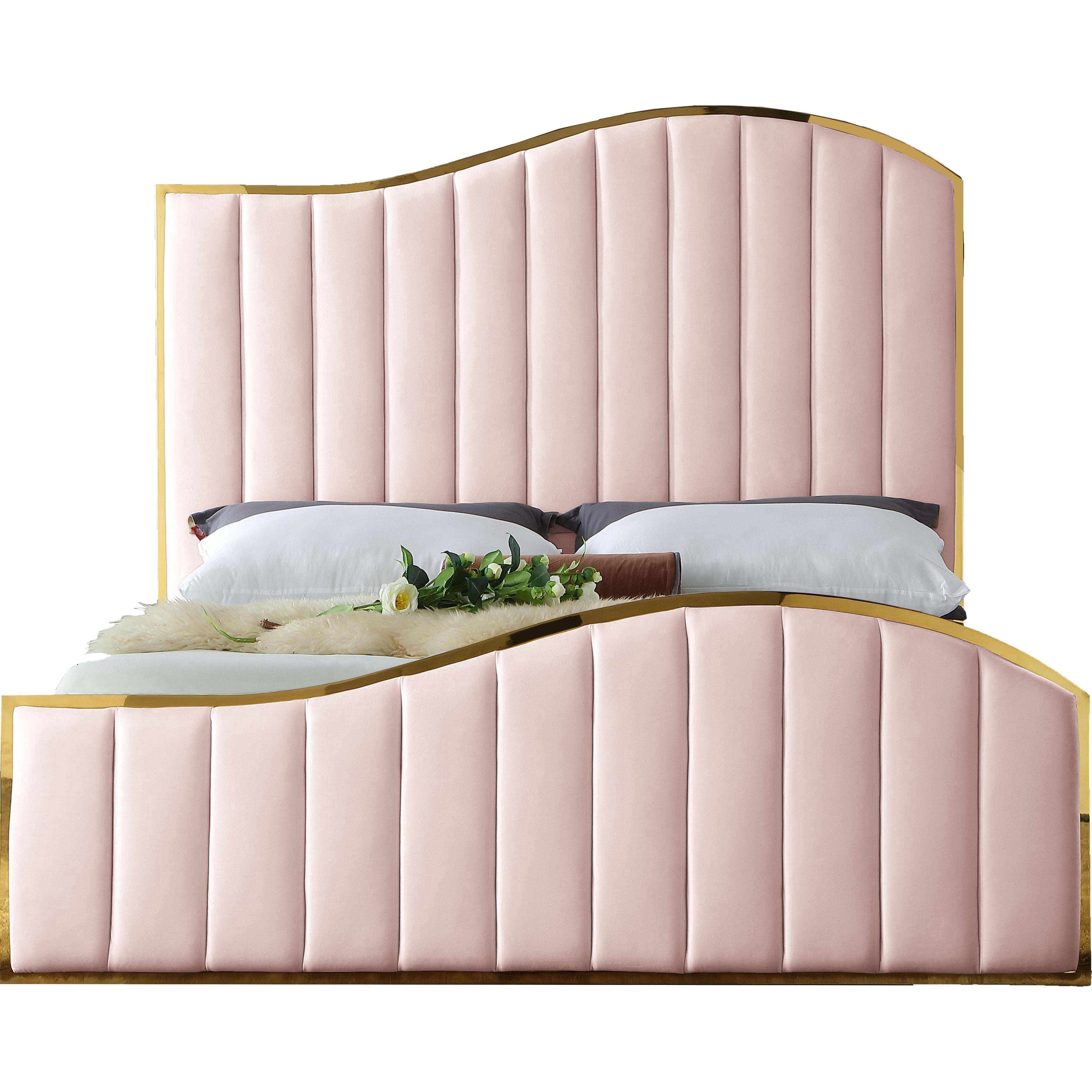 Meridian Jolie Pink Velvet Queen Bed (3 Boxes)