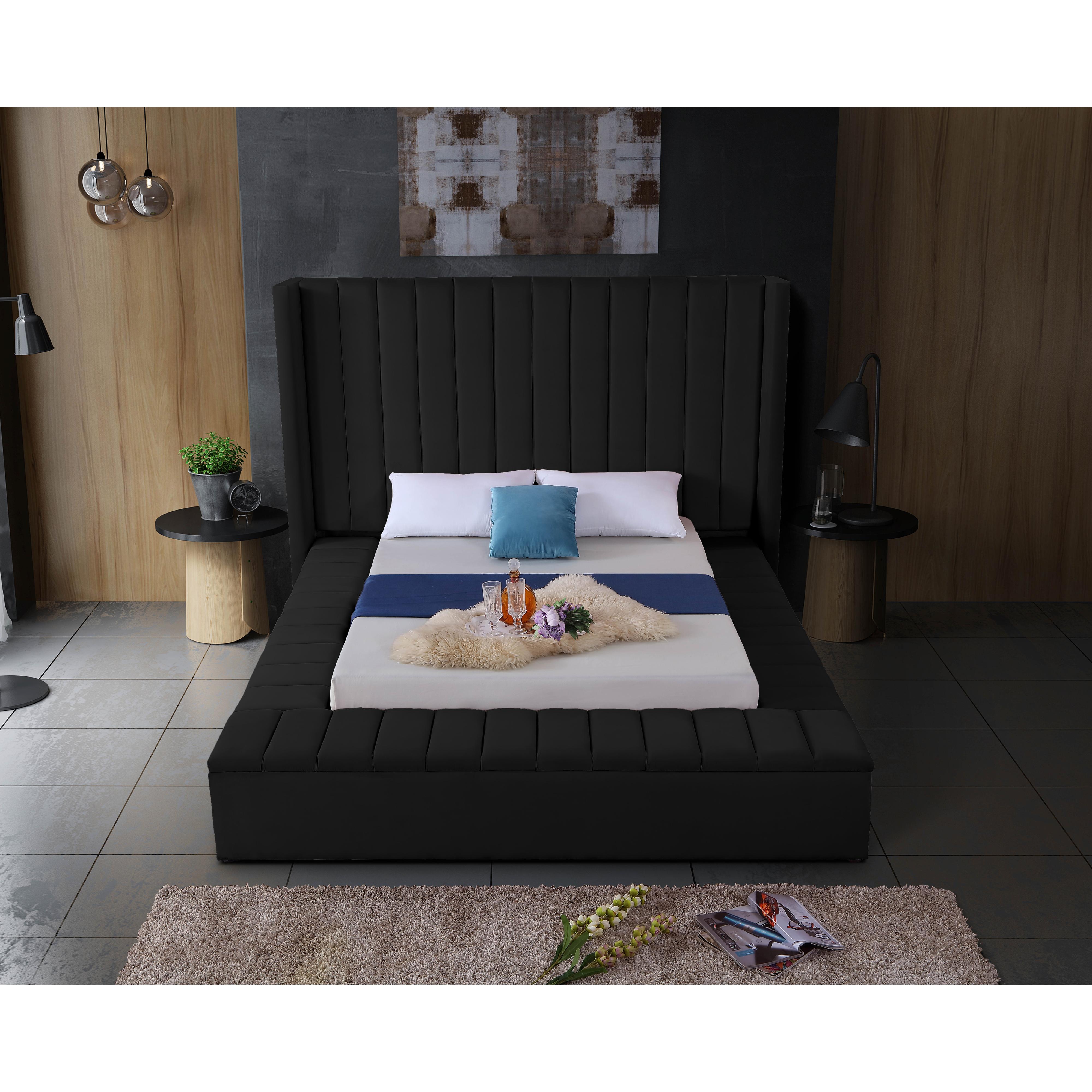 Meridian Kiki Black Velvet Full Bed (3 Boxes)