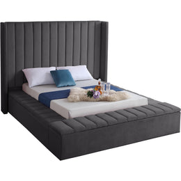 Meridian Kiki Grey Velvet Full Bed (3 Boxes)