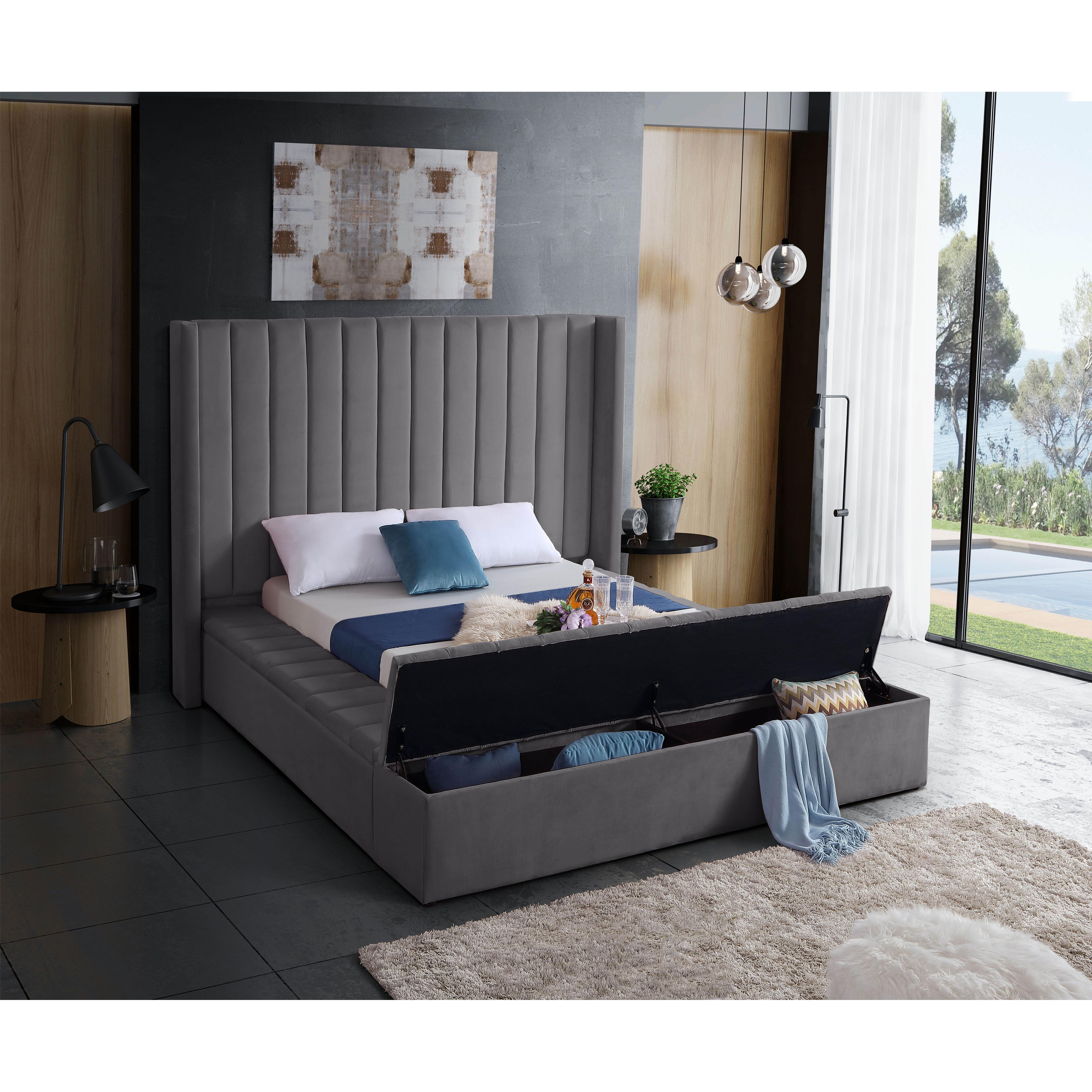Meridian Kiki Grey Velvet Full Bed (3 Boxes)