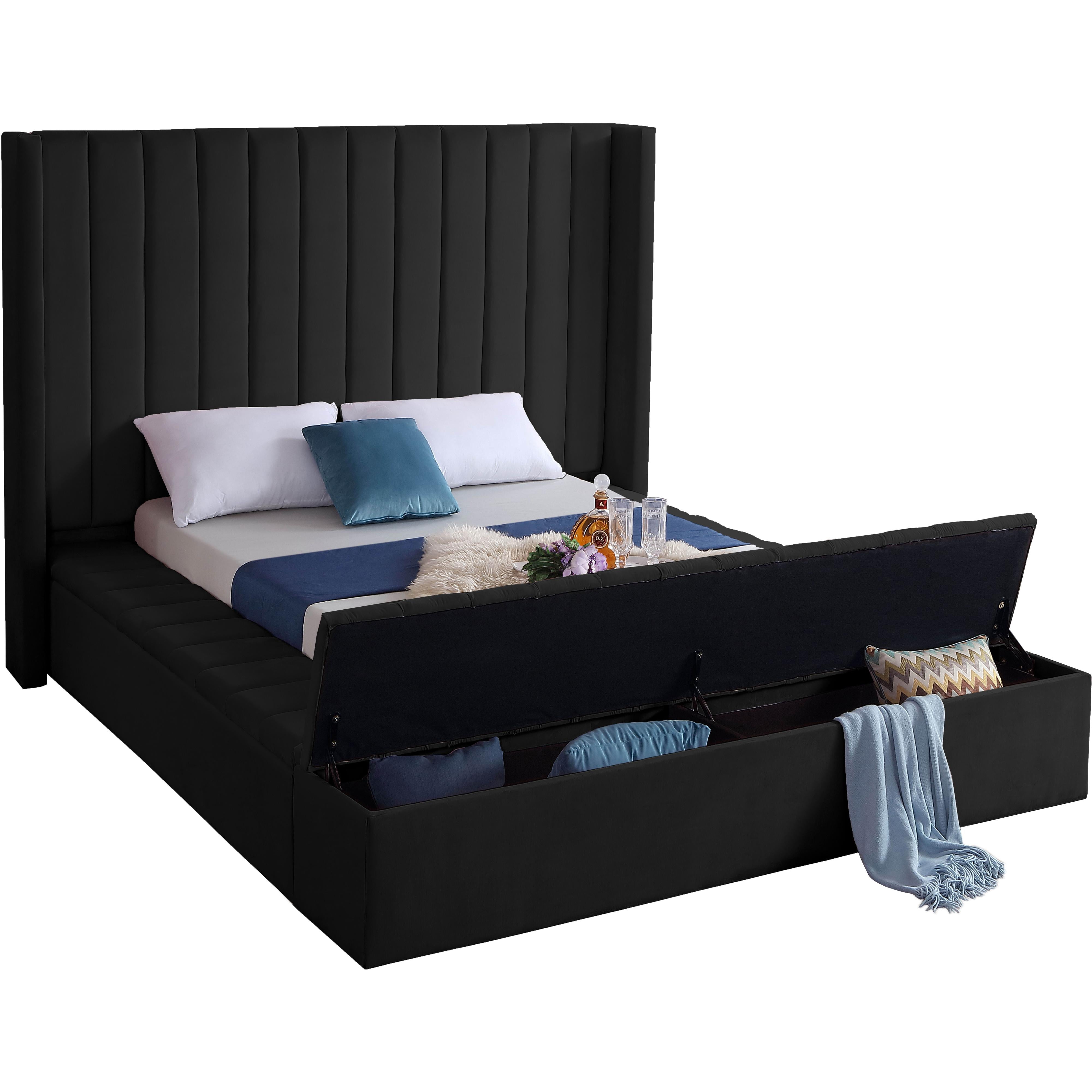 Meridian Kiki Black Velvet King Bed (3 Boxes)