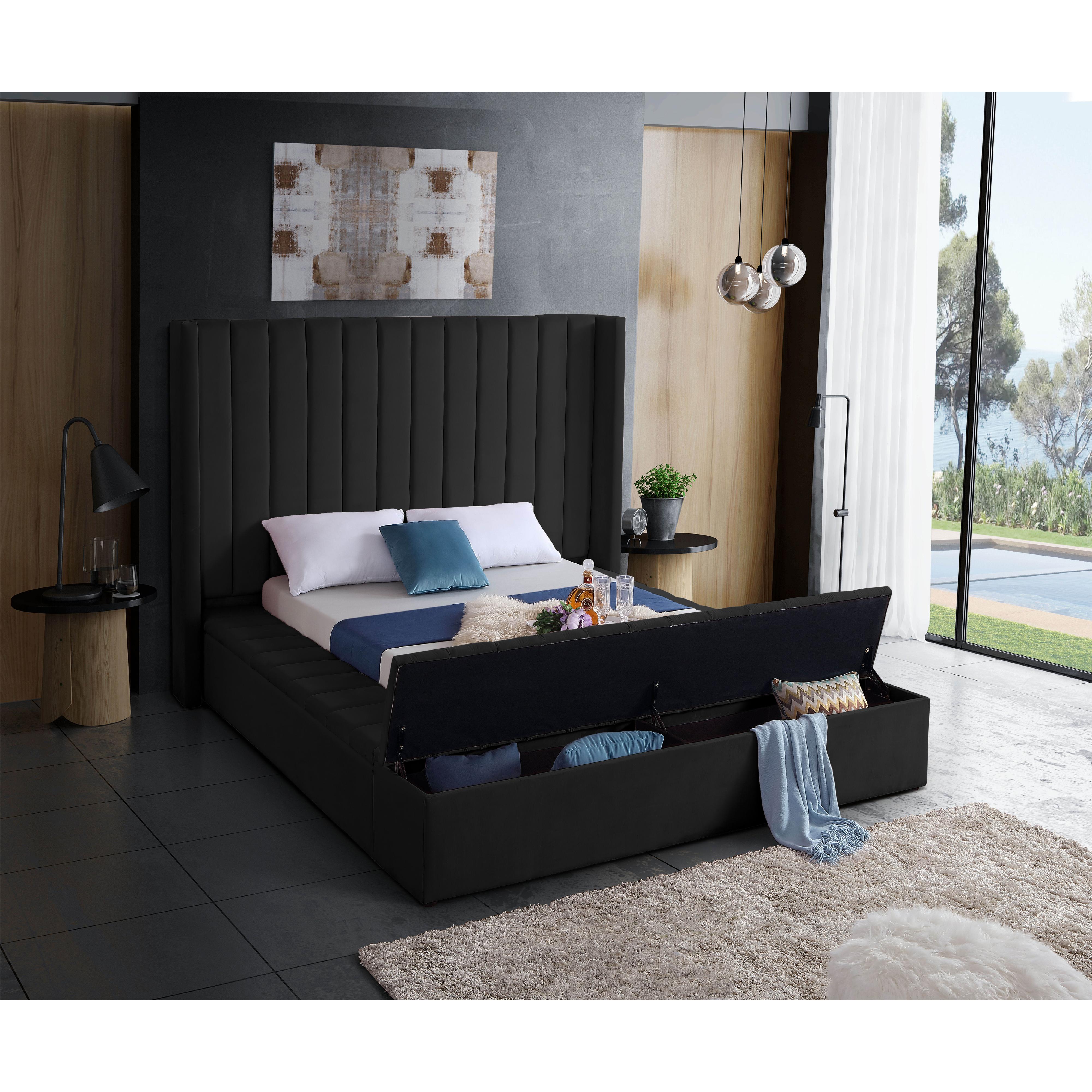 Meridian Kiki Black Velvet King Bed (3 Boxes)