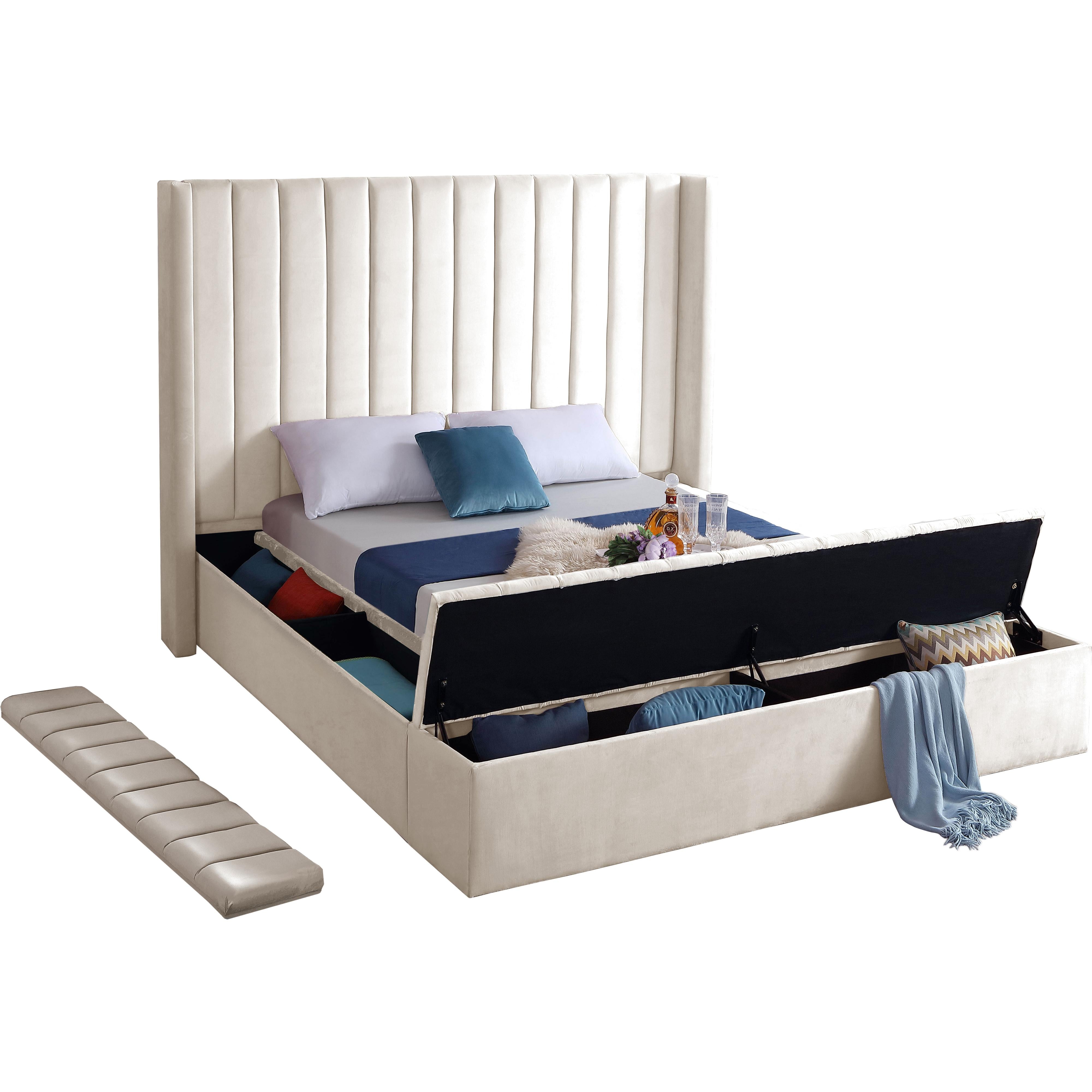 Meridian Kiki Cream Velvet King Bed (3 Boxes)