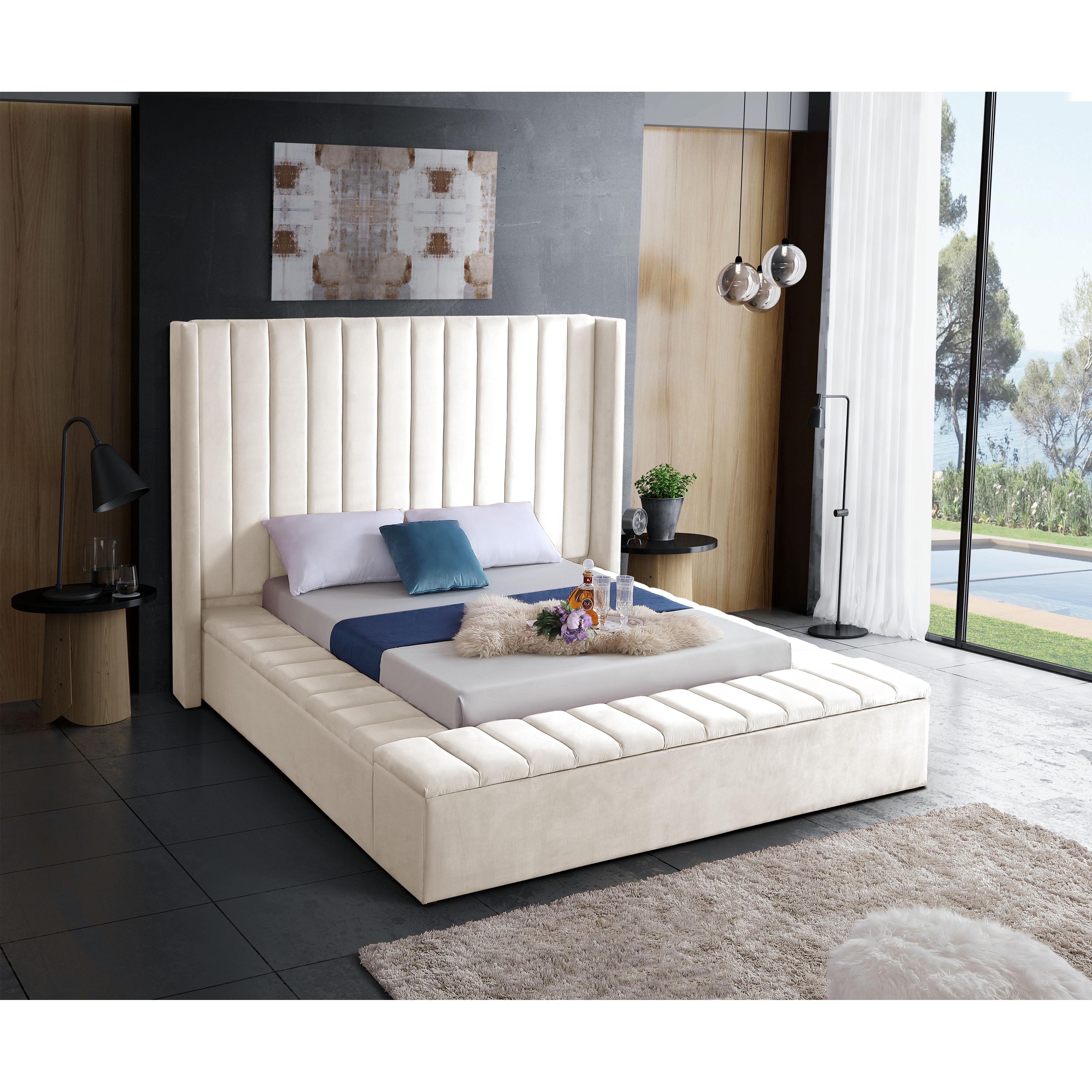 Meridian Kiki Cream Velvet King Bed (3 Boxes)
