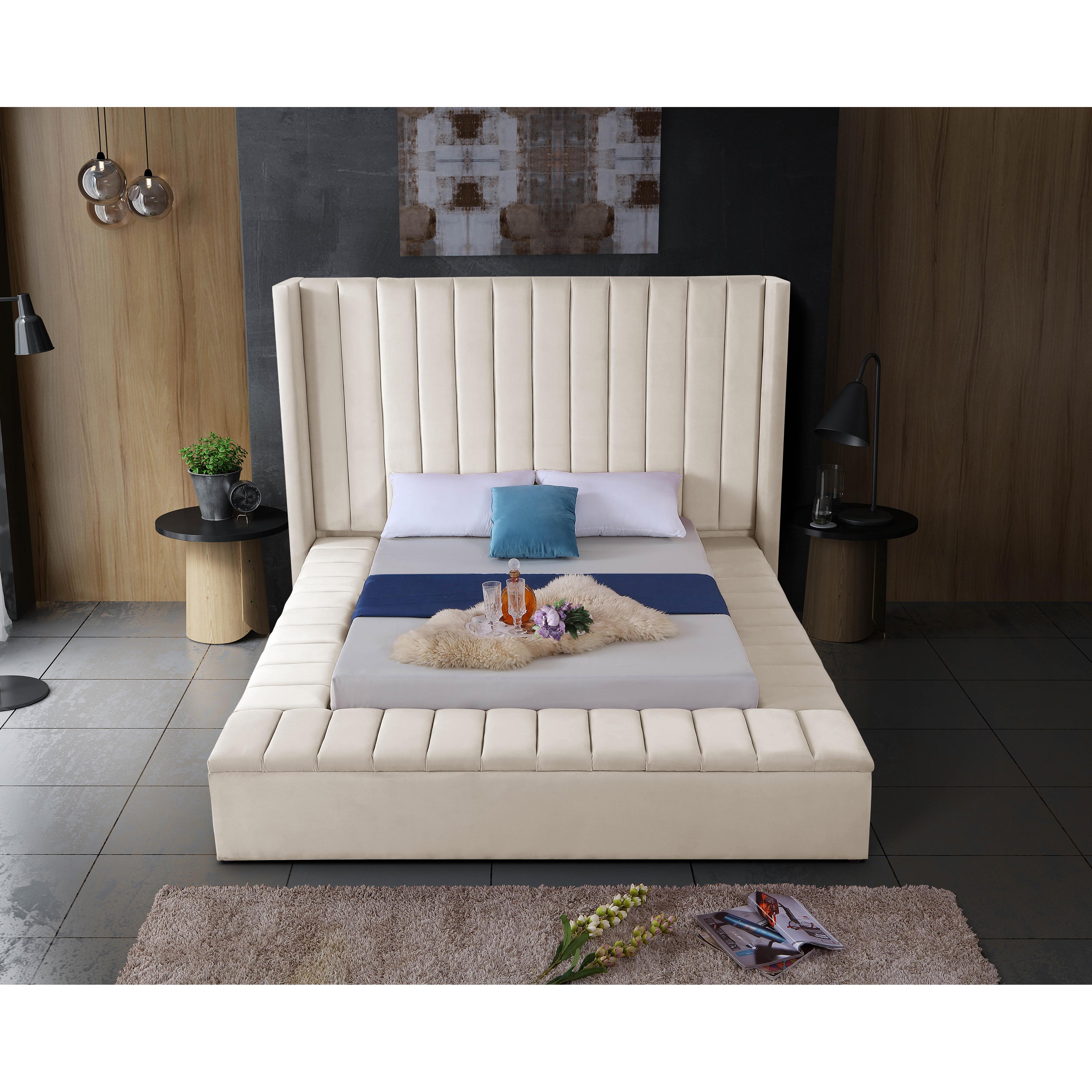 Meridian Kiki Cream Velvet King Bed (3 Boxes)