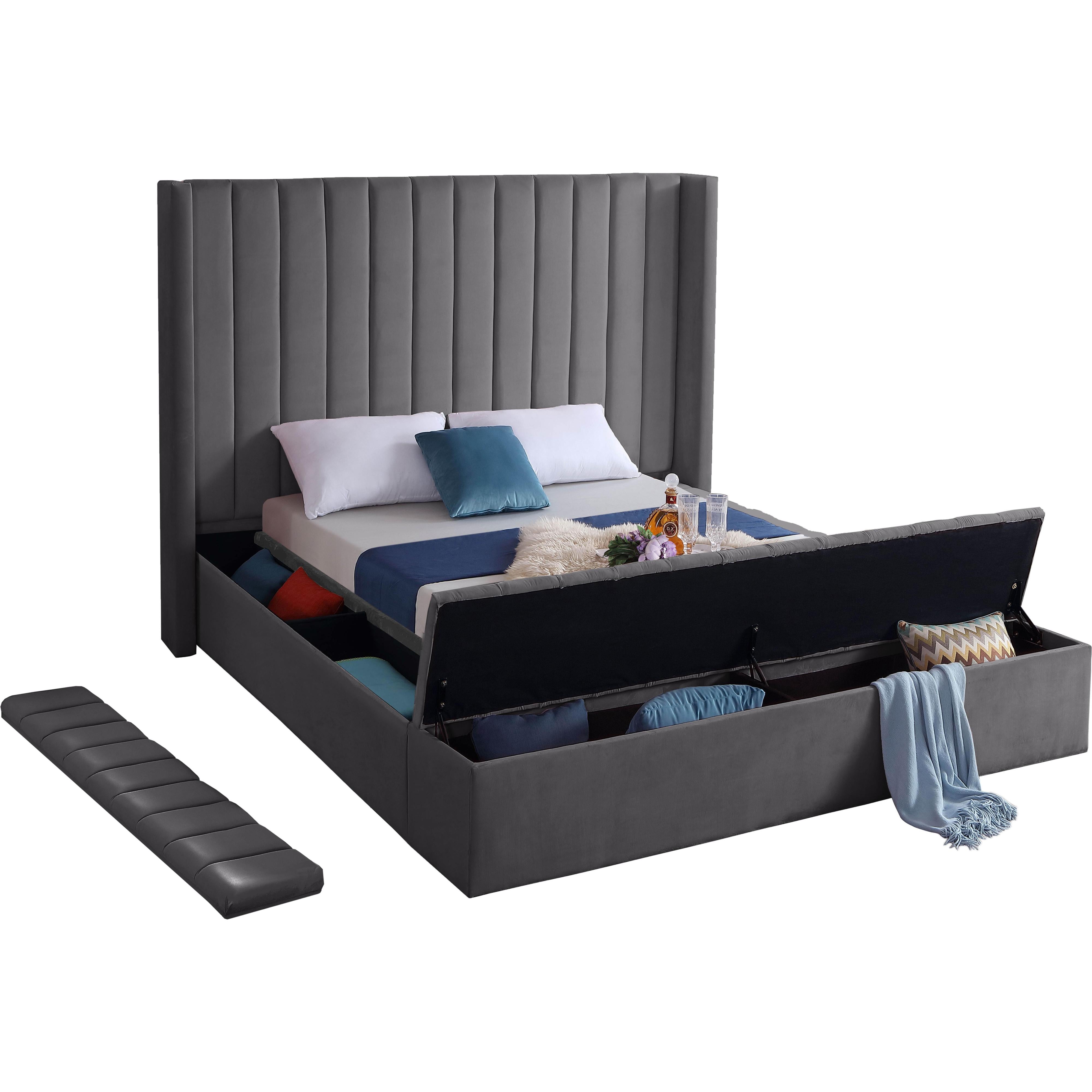 Meridian Kiki Grey Velvet King Bed (3 Boxes)