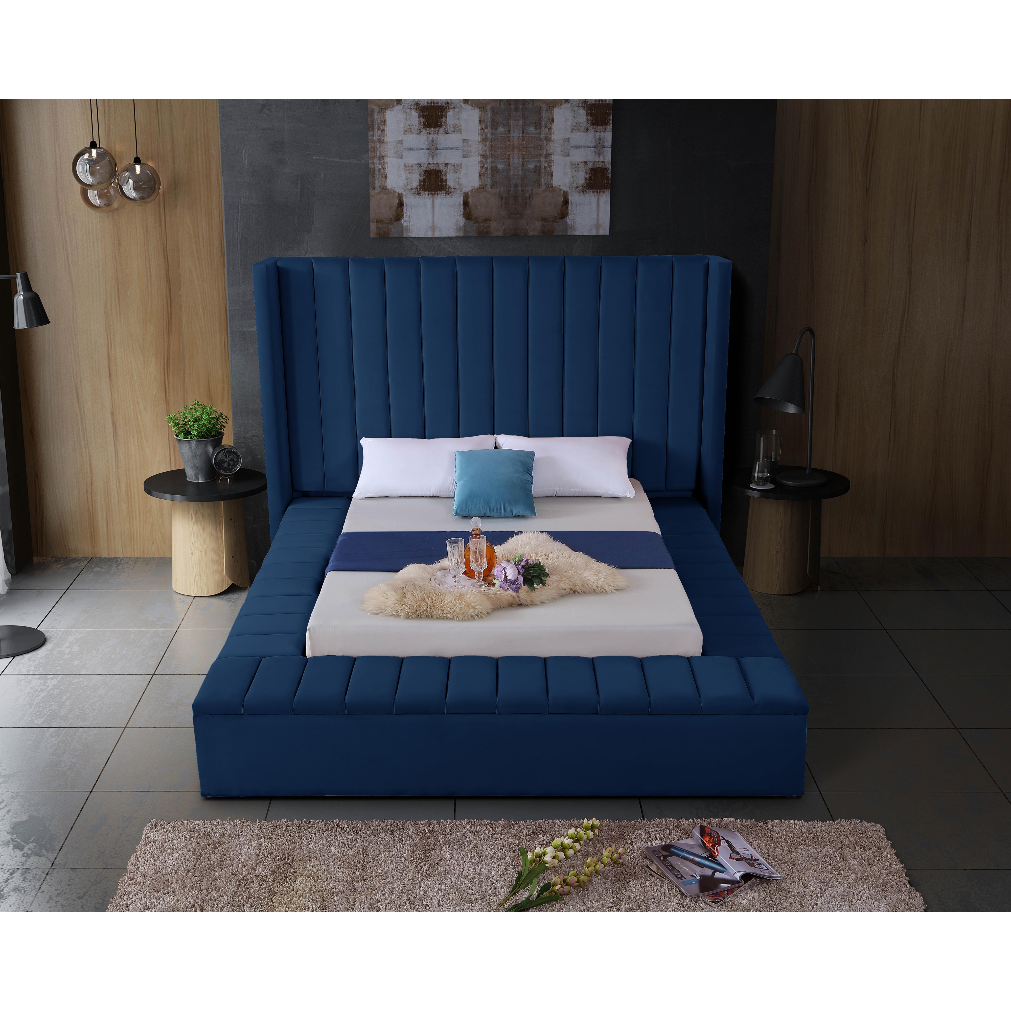 Meridian Kiki Navy Velvet King Bed (3 Boxes)