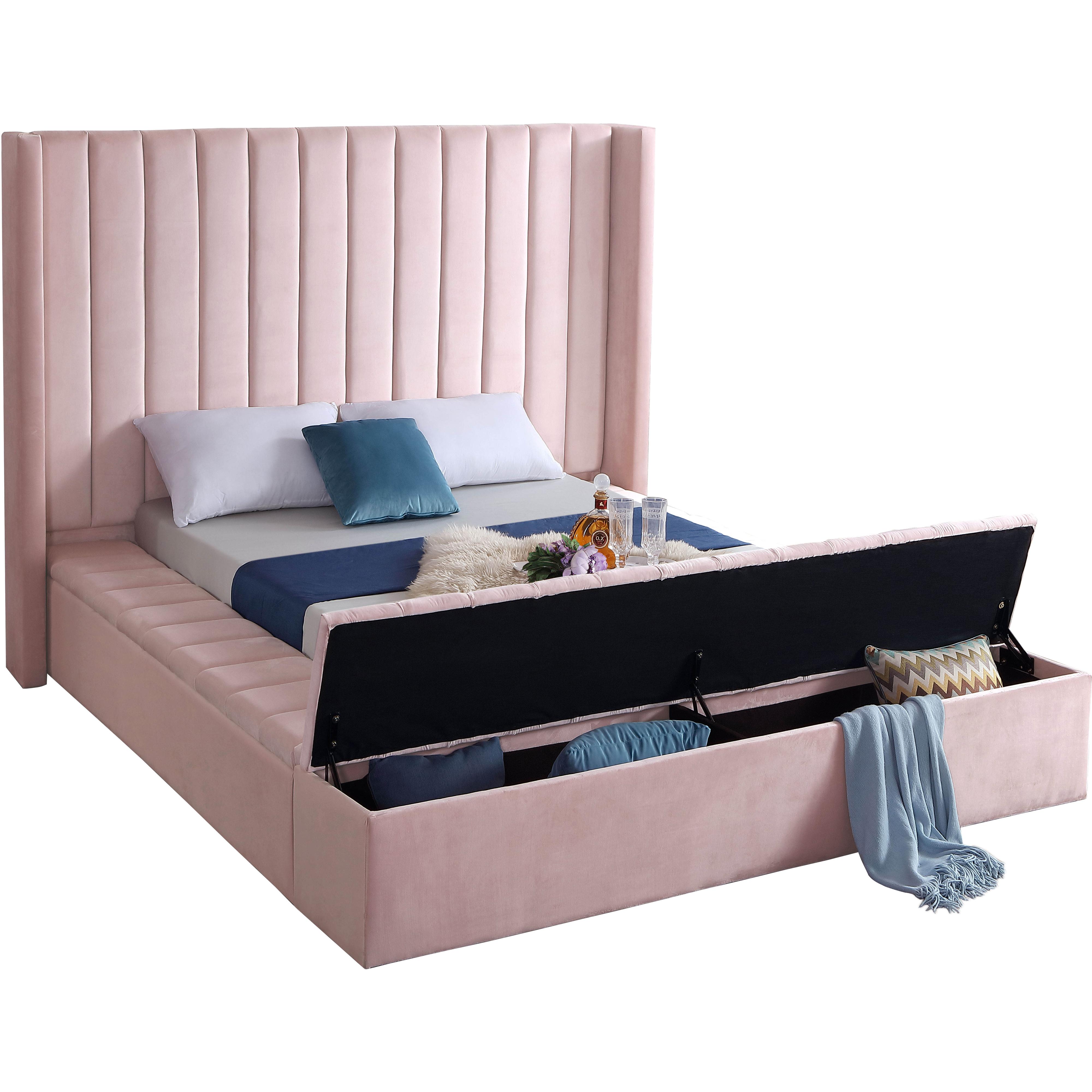 Meridian Kiki Pink Velvet King Bed (3 Boxes)