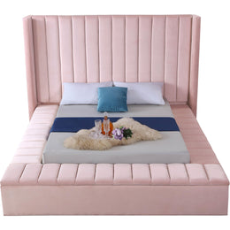 Meridian Kiki Pink Velvet King Bed (3 Boxes)