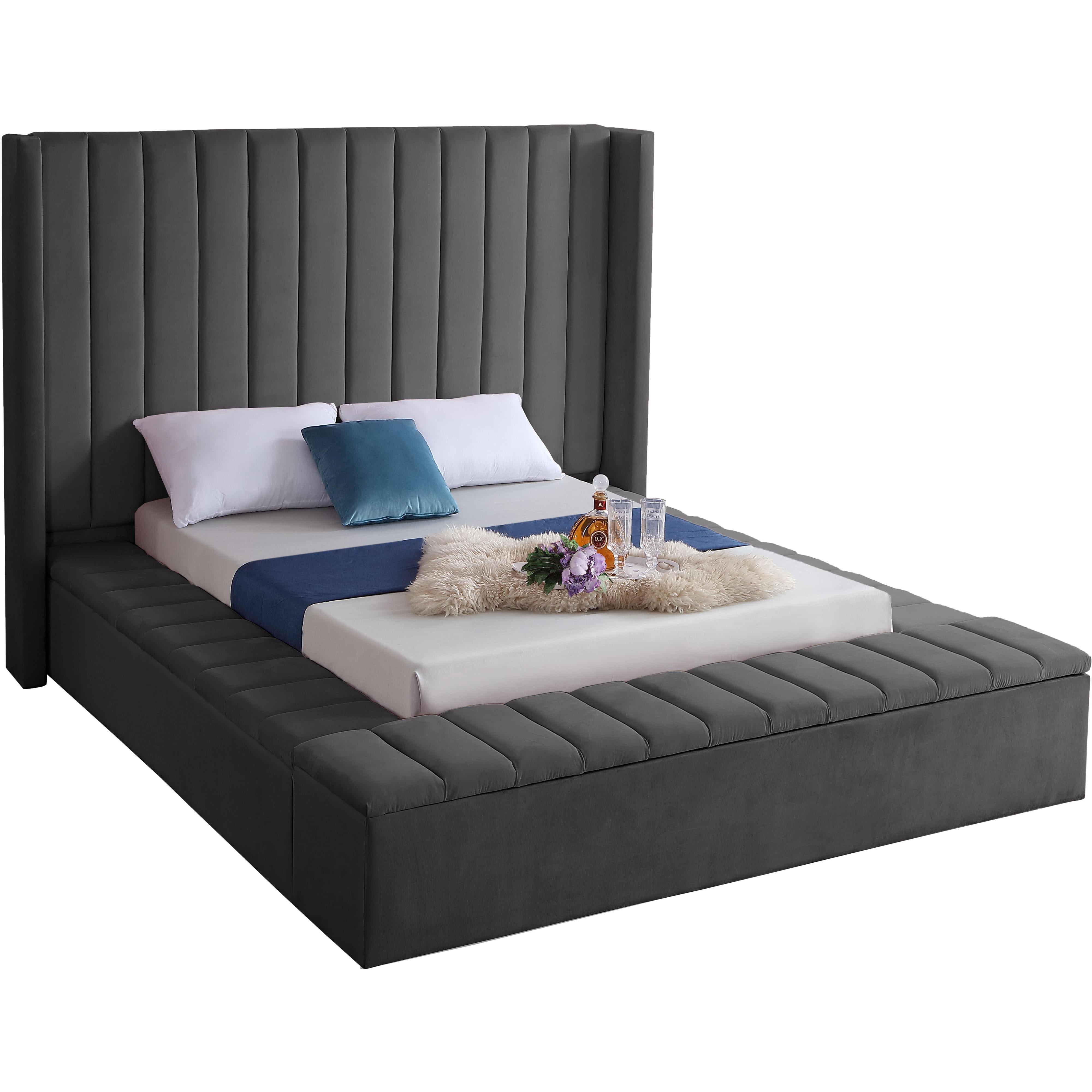 Meridian Kiki Grey Velvet Queen Bed (3 Boxes)