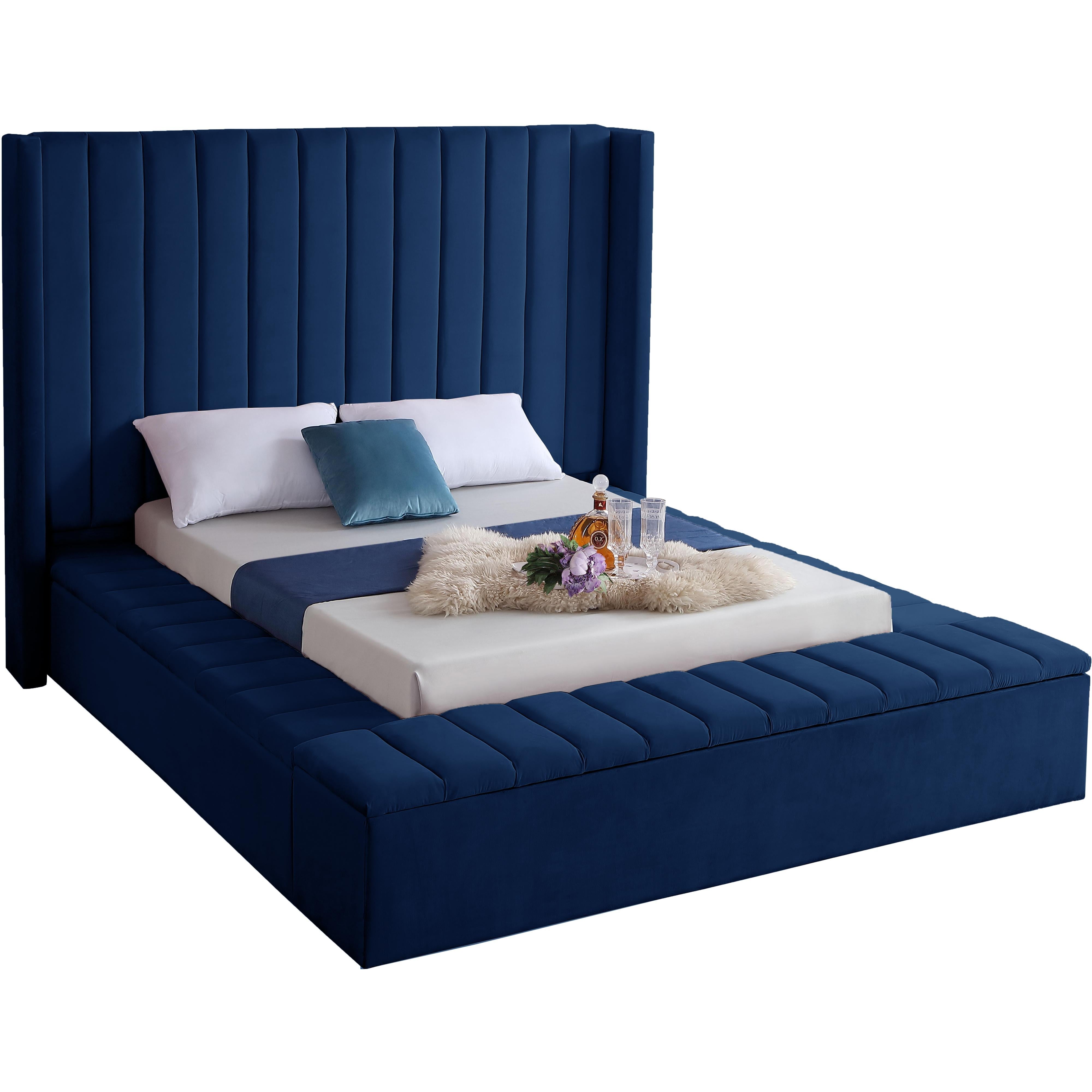Meridian Kiki Navy Velvet Queen Bed (3 Boxes)