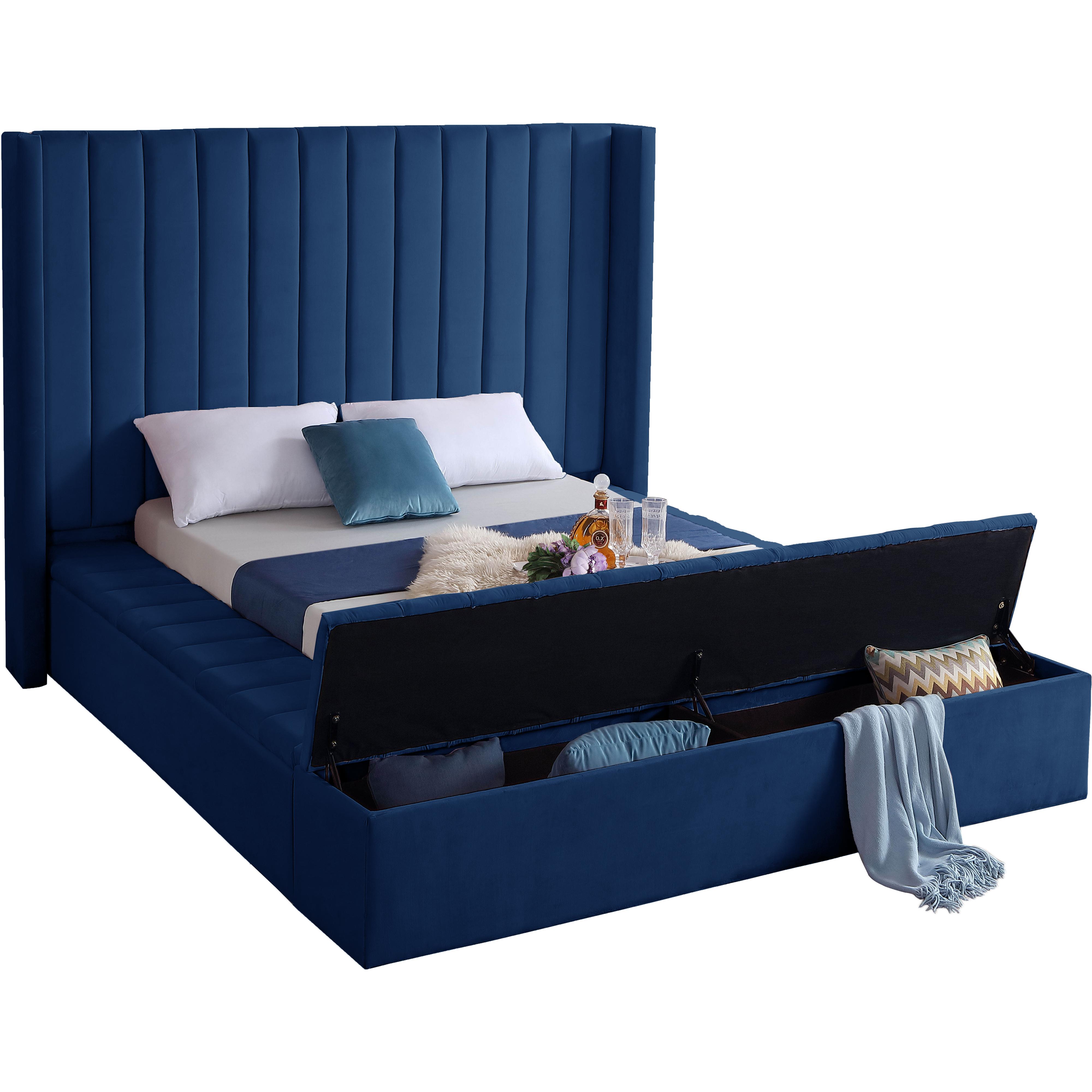 Meridian Kiki Navy Velvet Queen Bed (3 Boxes)