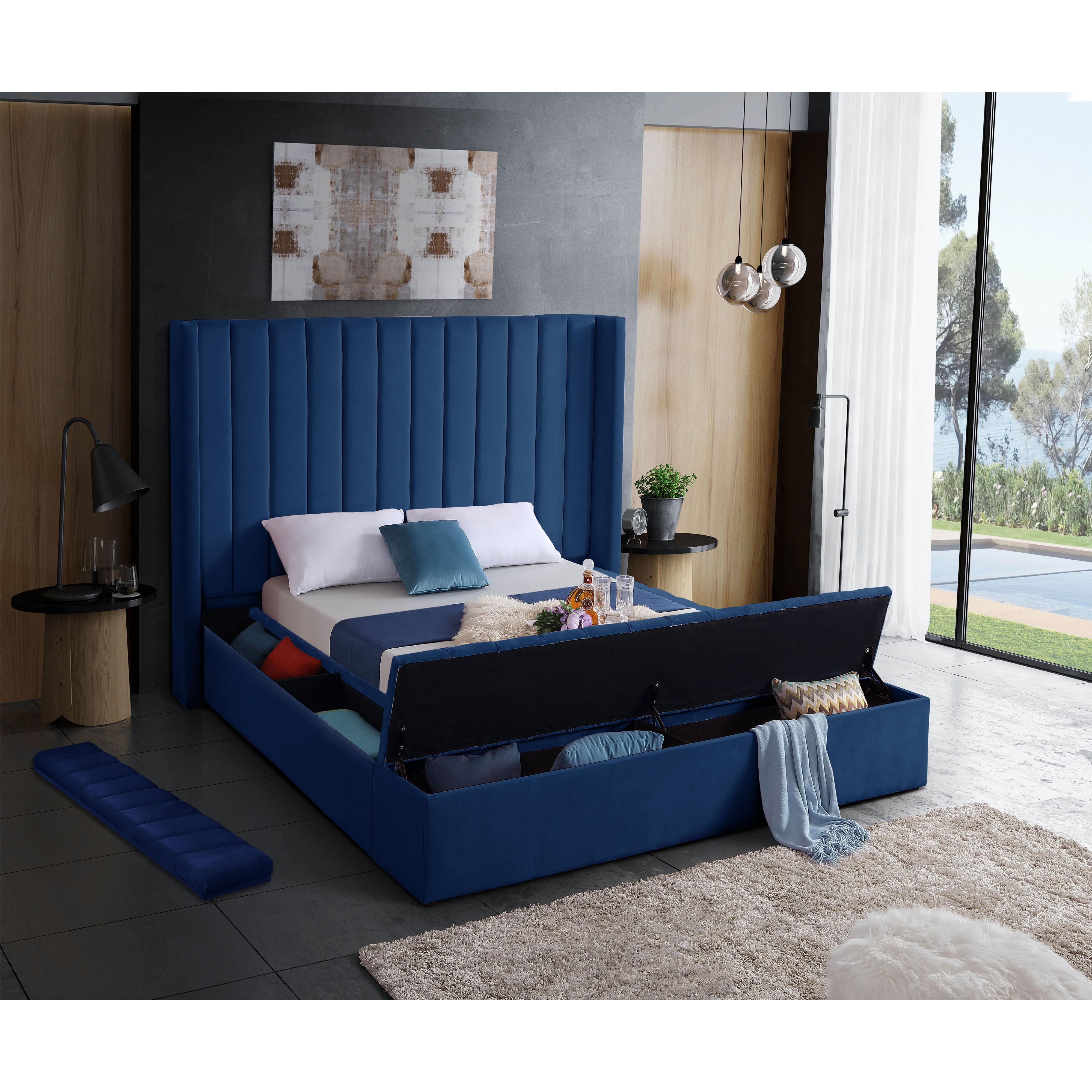 Meridian Kiki Navy Velvet Queen Bed (3 Boxes)