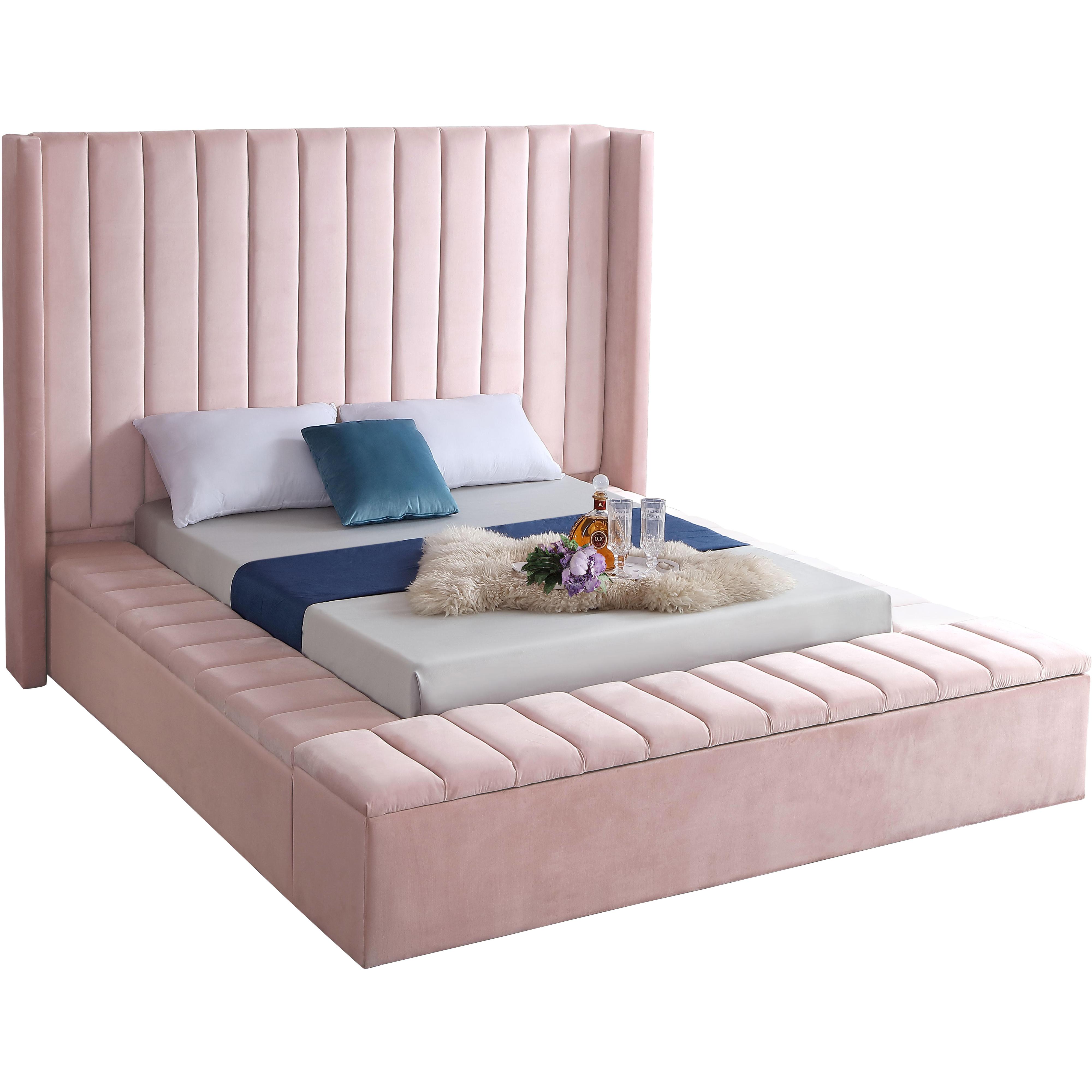 Meridian Kiki Pink Velvet Queen Bed (3 Boxes)