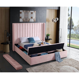 Meridian Kiki Pink Velvet Queen Bed (3 Boxes)