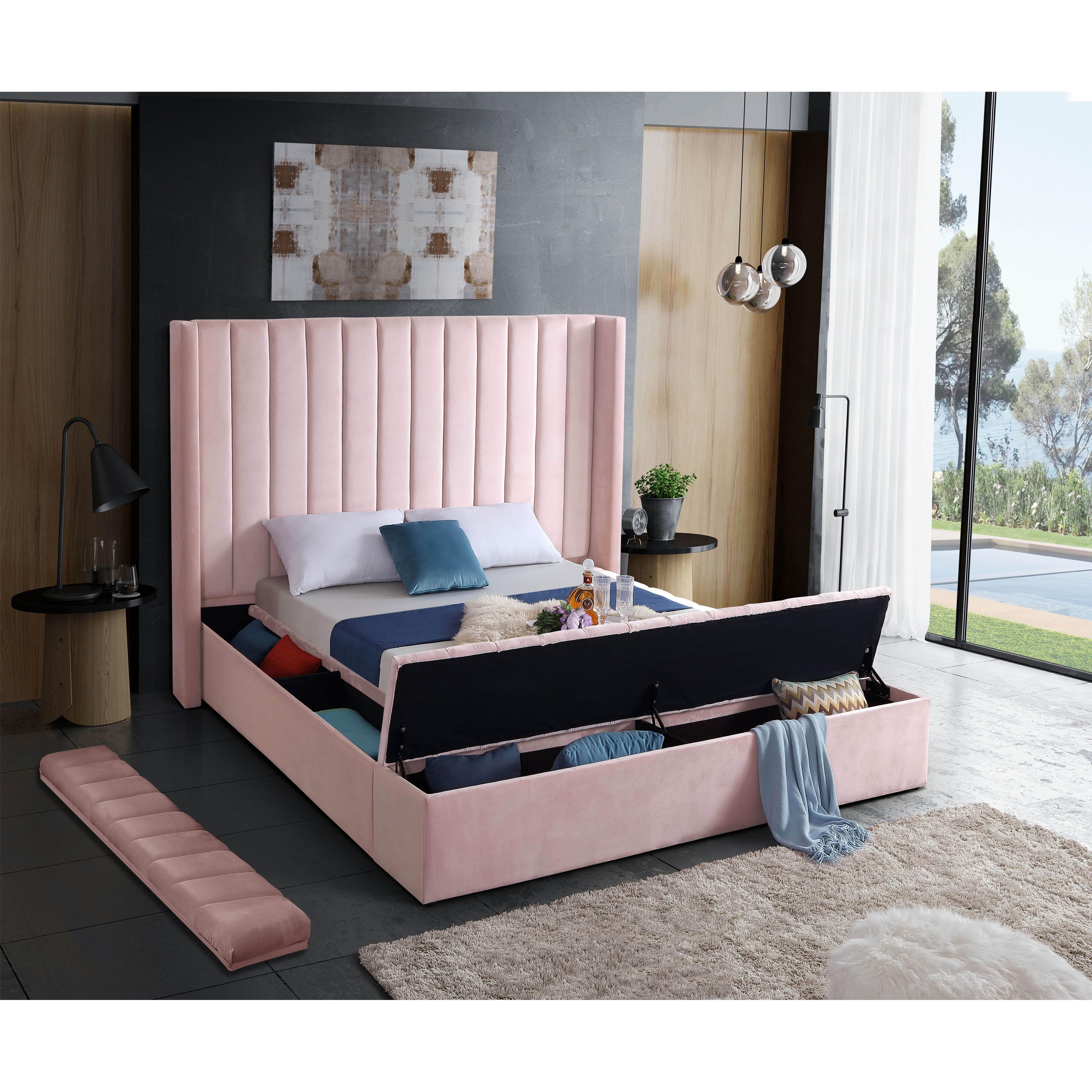 Meridian Kiki Pink Velvet Queen Bed (3 Boxes)