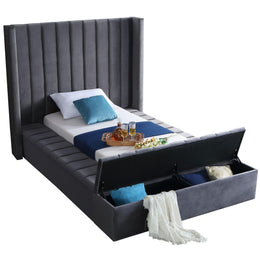 Meridian Kiki Grey Velvet Twin Bed (3 Boxes)