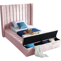 Meridian Kiki Pink Velvet Twin Bed (3 Boxes)
