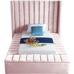 Meridian Kiki Pink Velvet Twin Bed (3 Boxes)