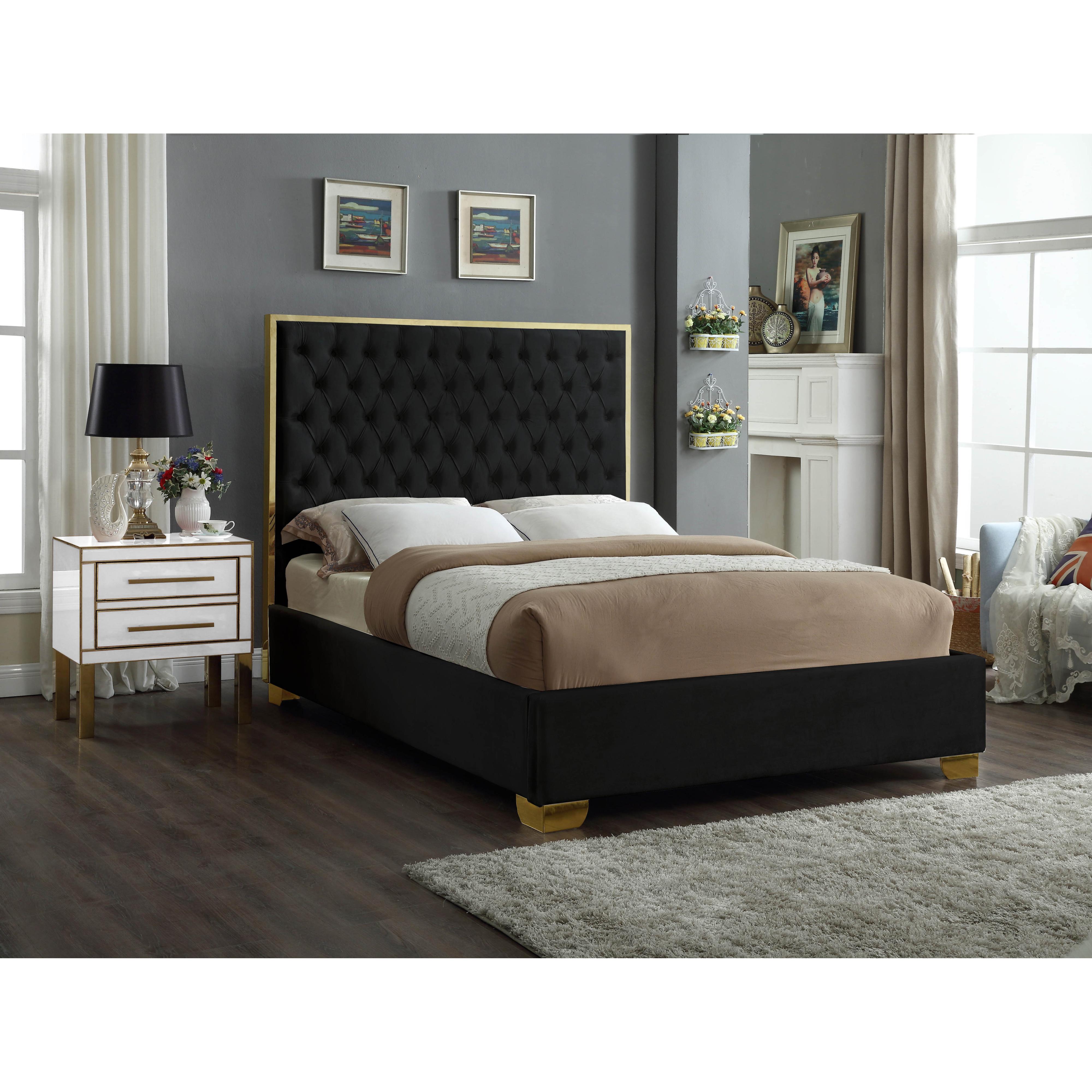 Meridian Lana Black Velvet Queen Bed