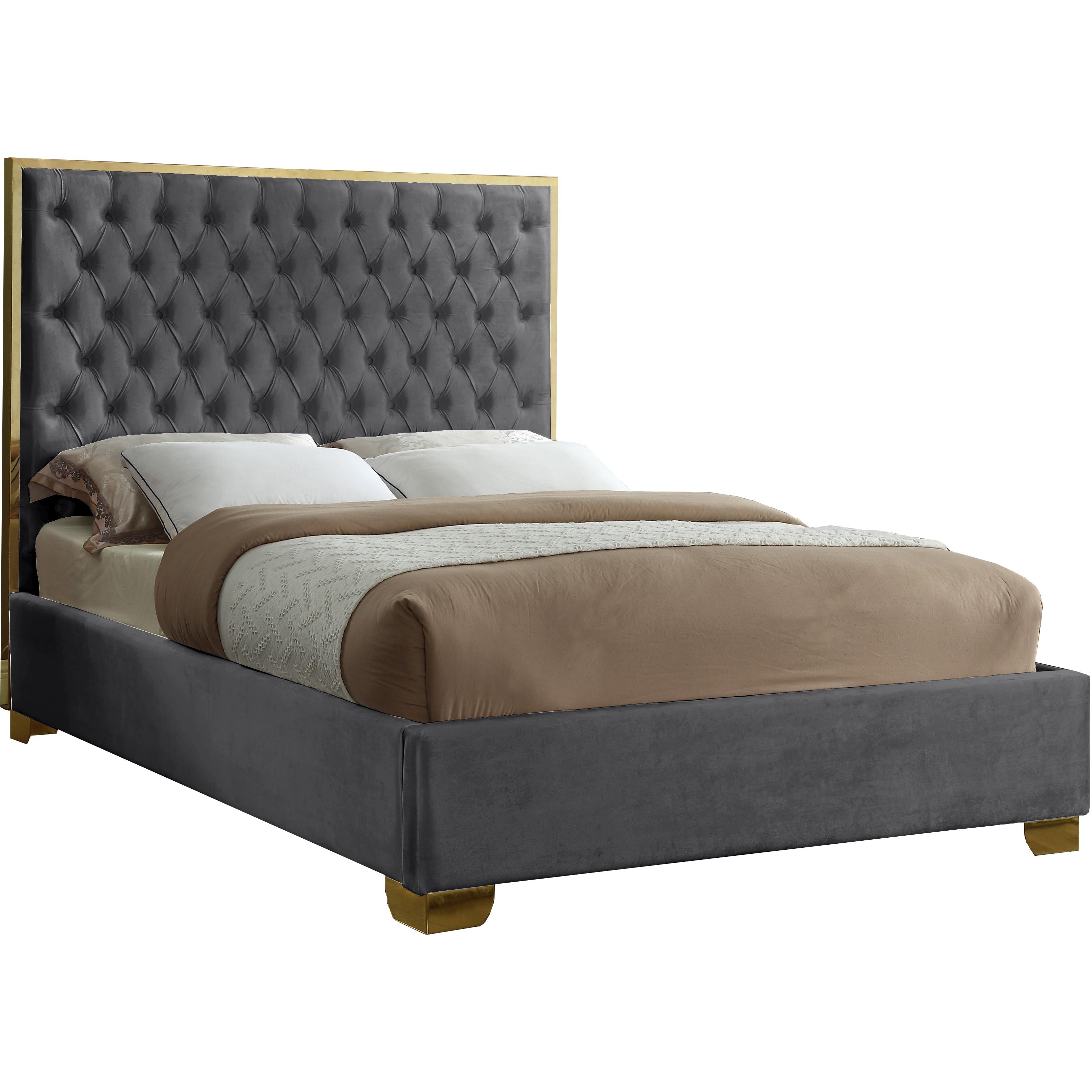 Meridian Lana Grey Velvet Queen Bed