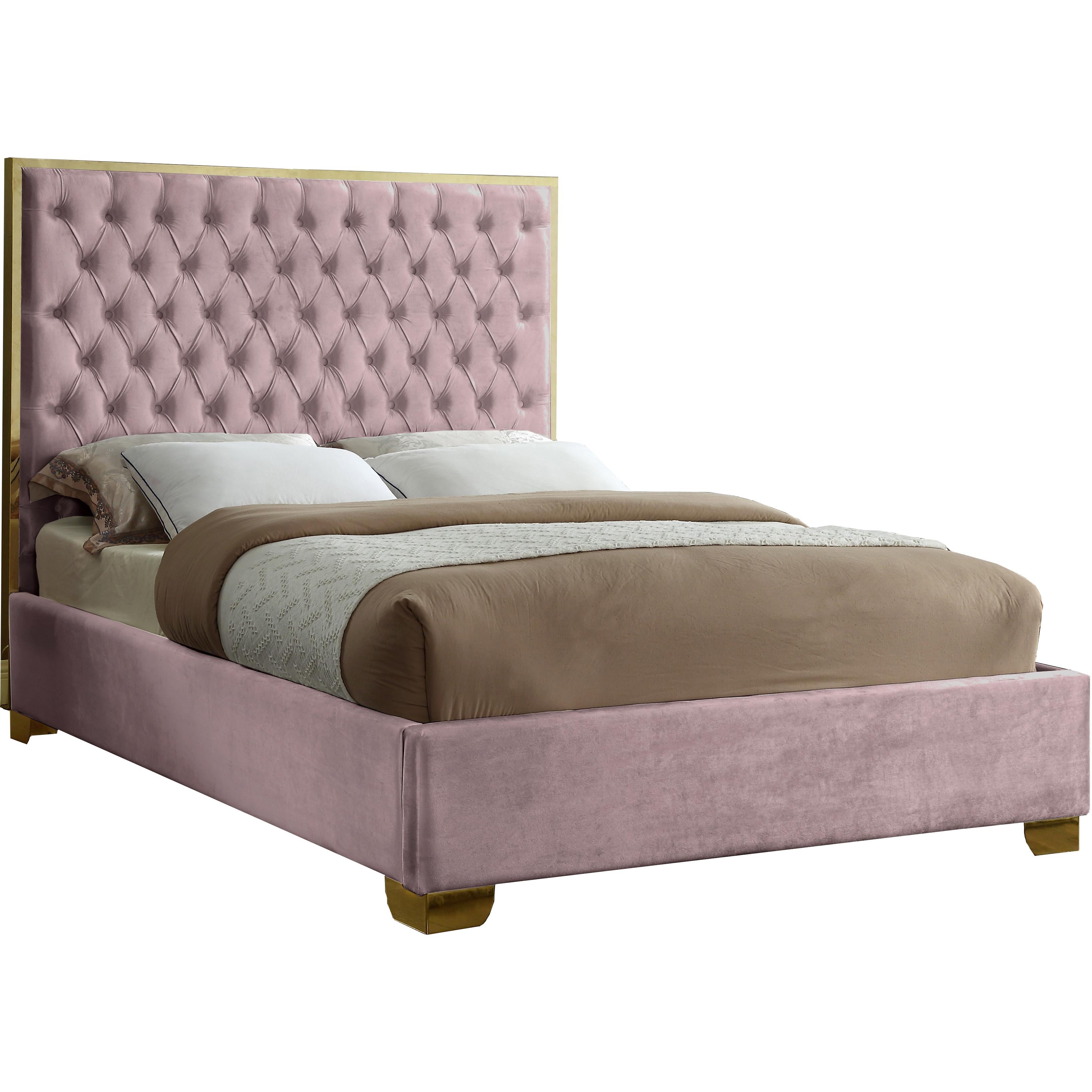 Meridian Lana Pink Velvet Queen Bed