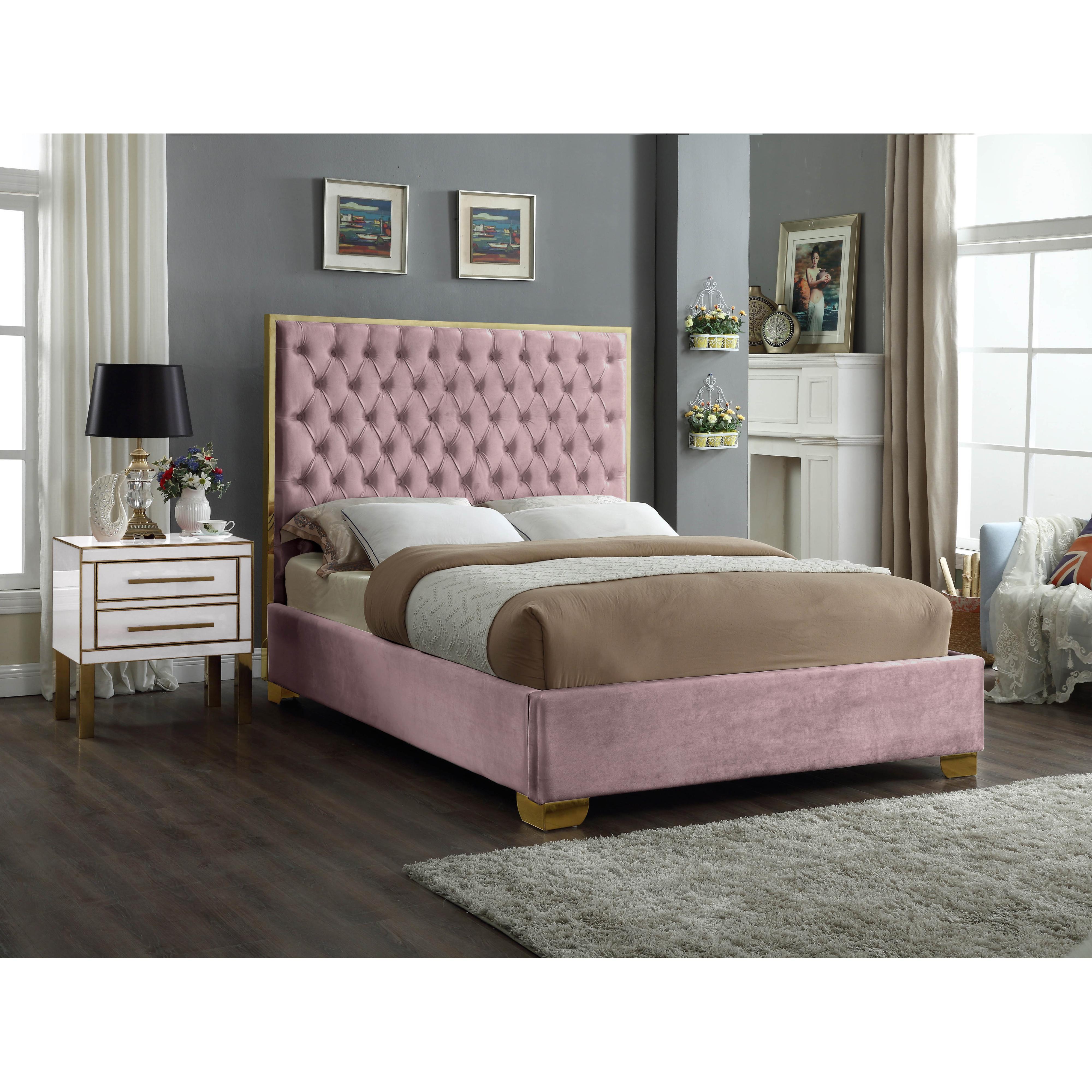 Meridian Lana Pink Velvet Queen Bed