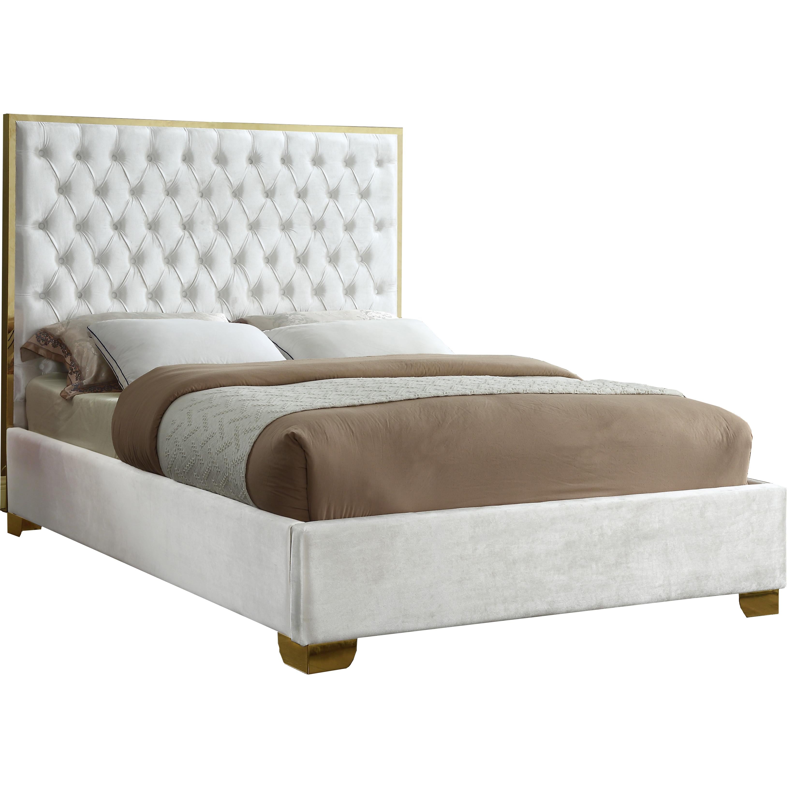 Meridian Lana White Velvet Queen Bed