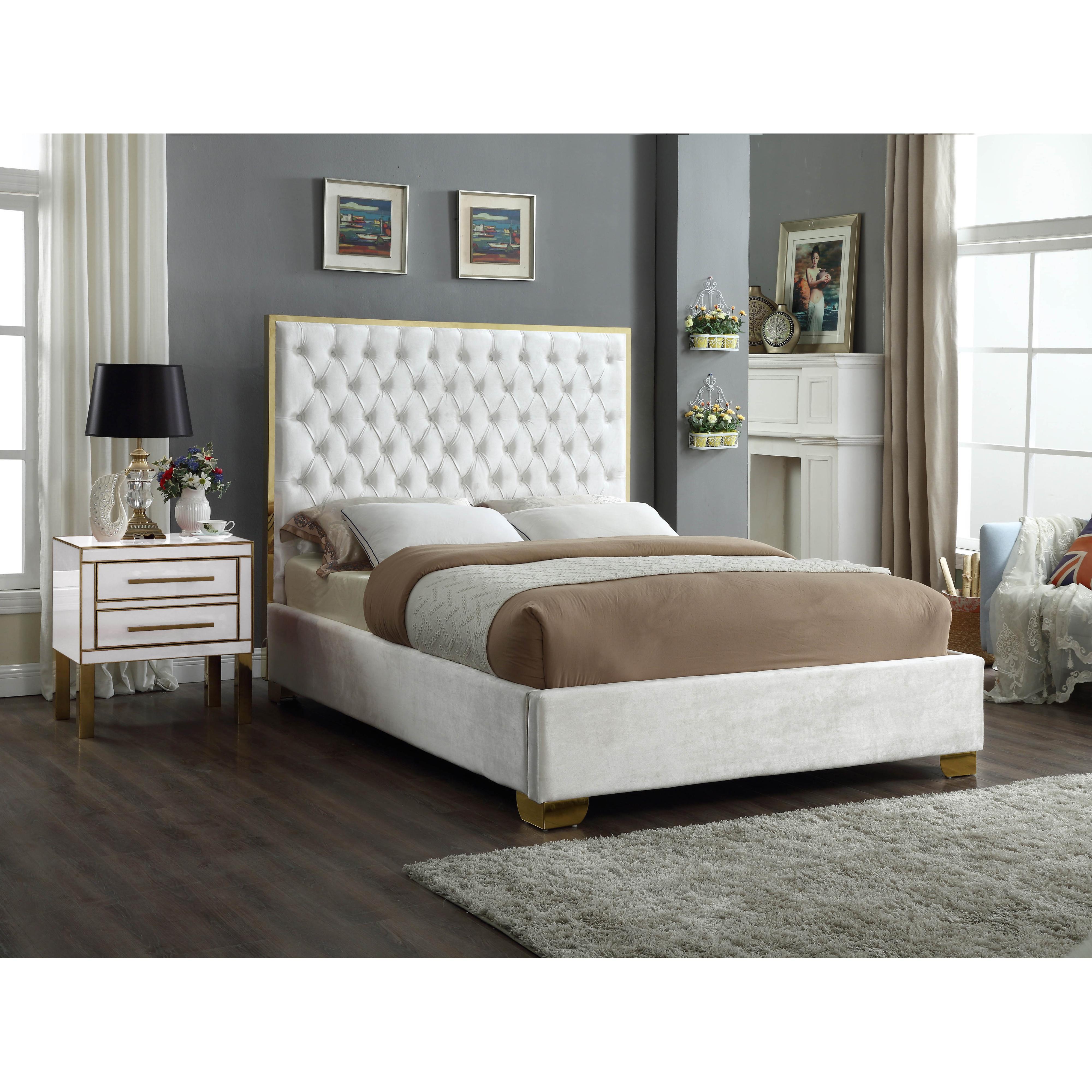 Meridian Lana White Velvet Queen Bed