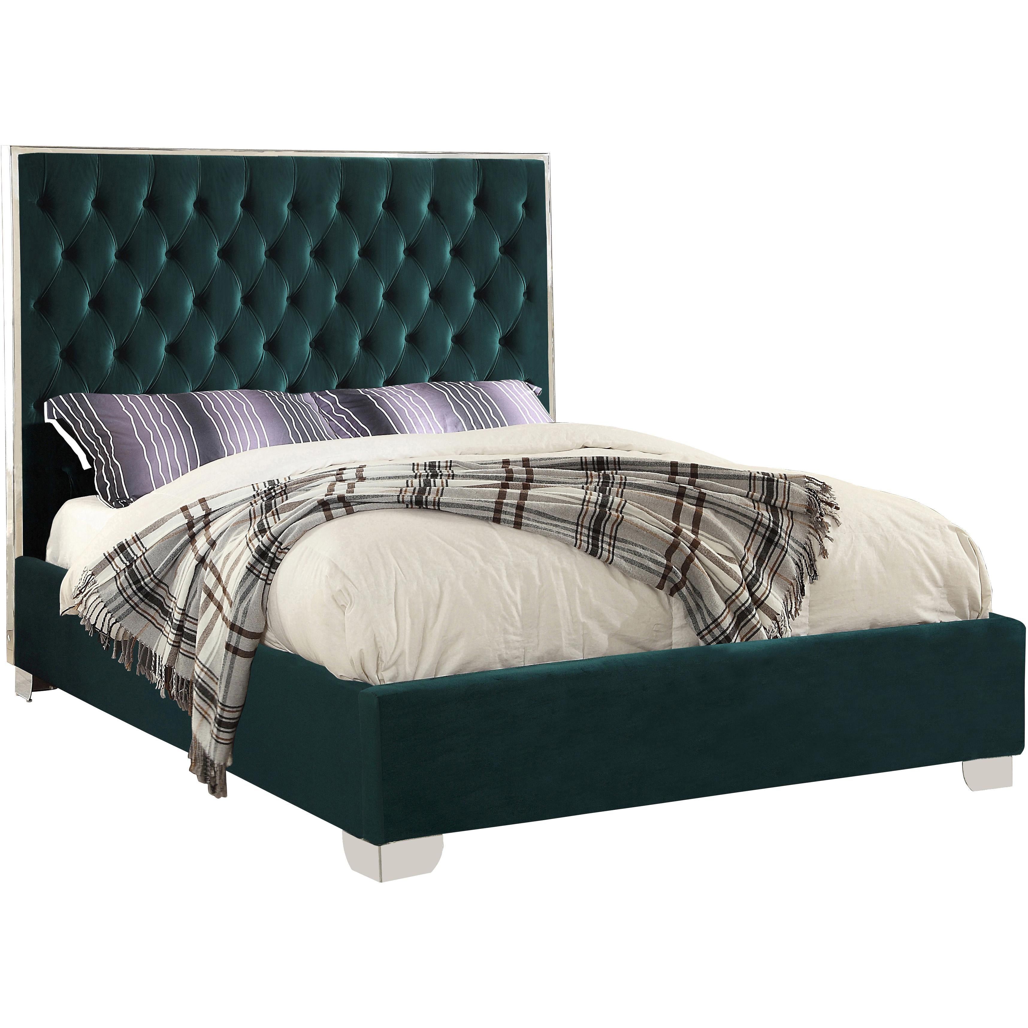 Meridian Lexi Green Velvet Queen Bed