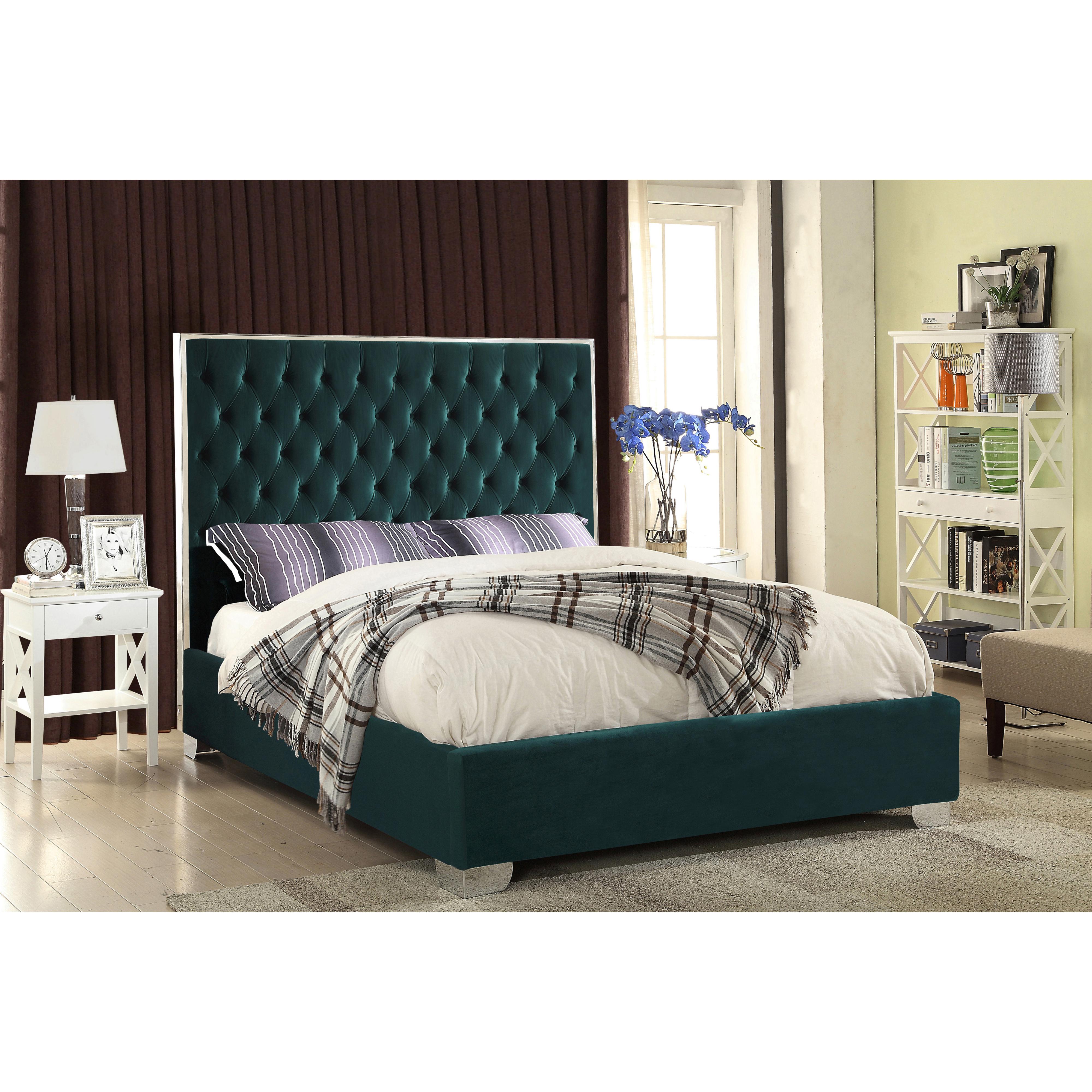 Meridian Lexi Green Velvet Queen Bed
