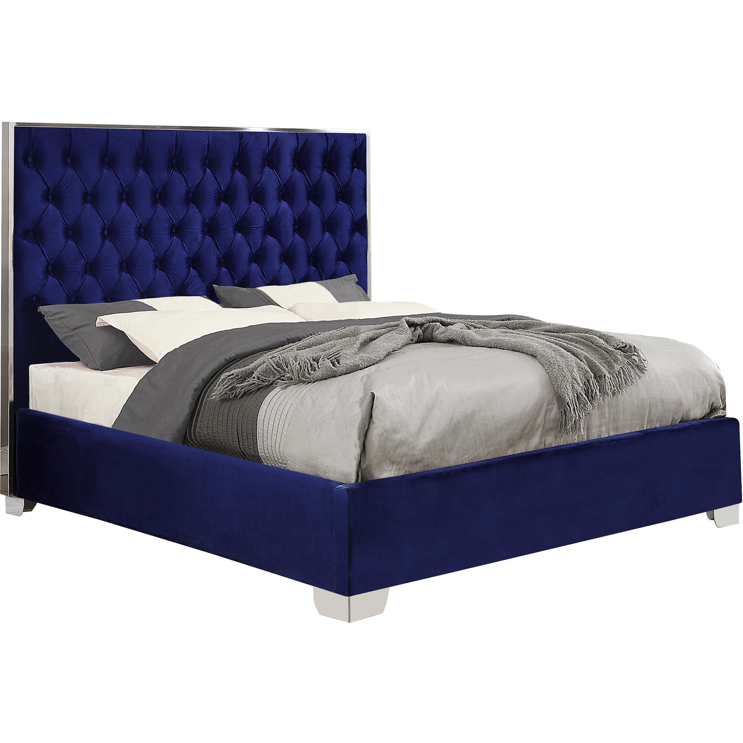 Meridian Lexi Navy Velvet Queen Bed