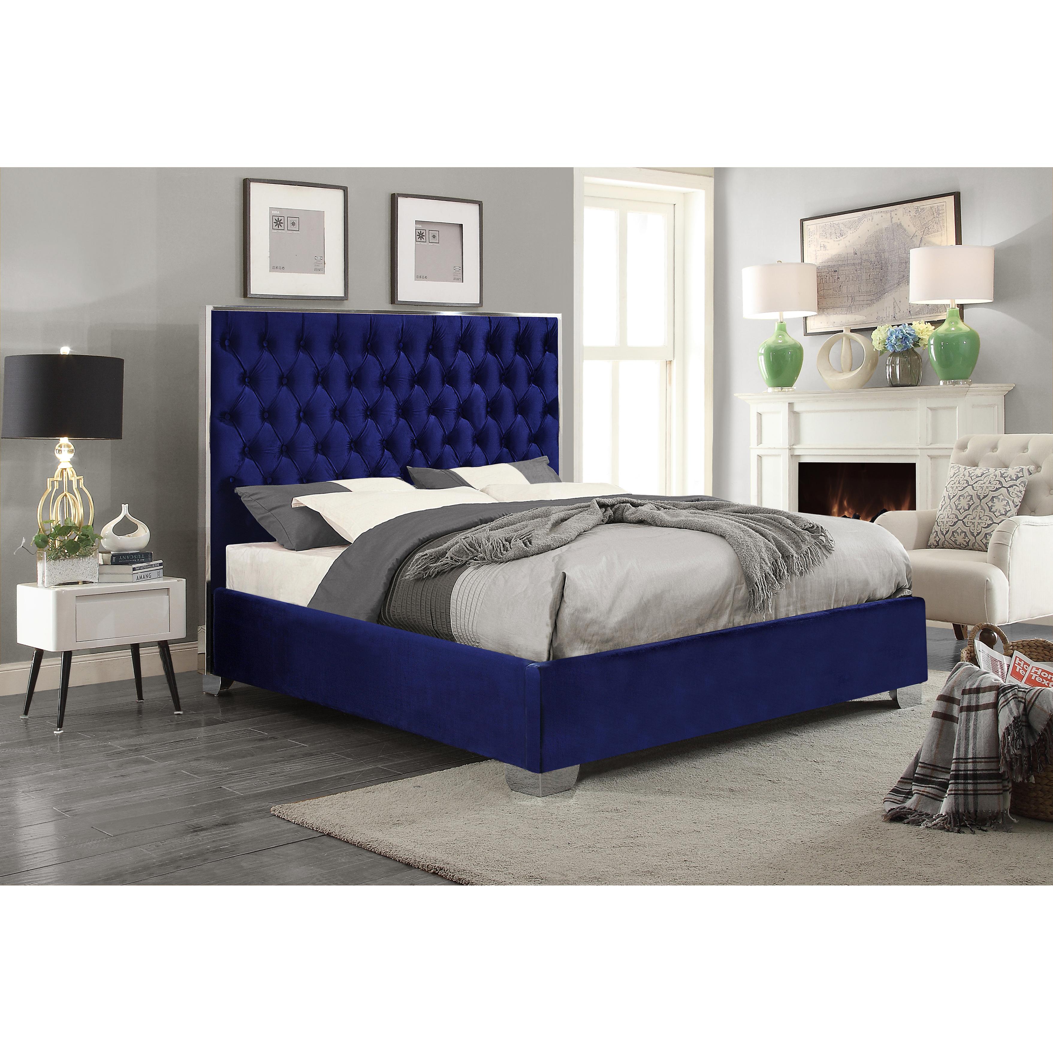 Meridian Lexi Navy Velvet Queen Bed