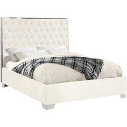 Meridian Lexi White Velvet Queen Bed