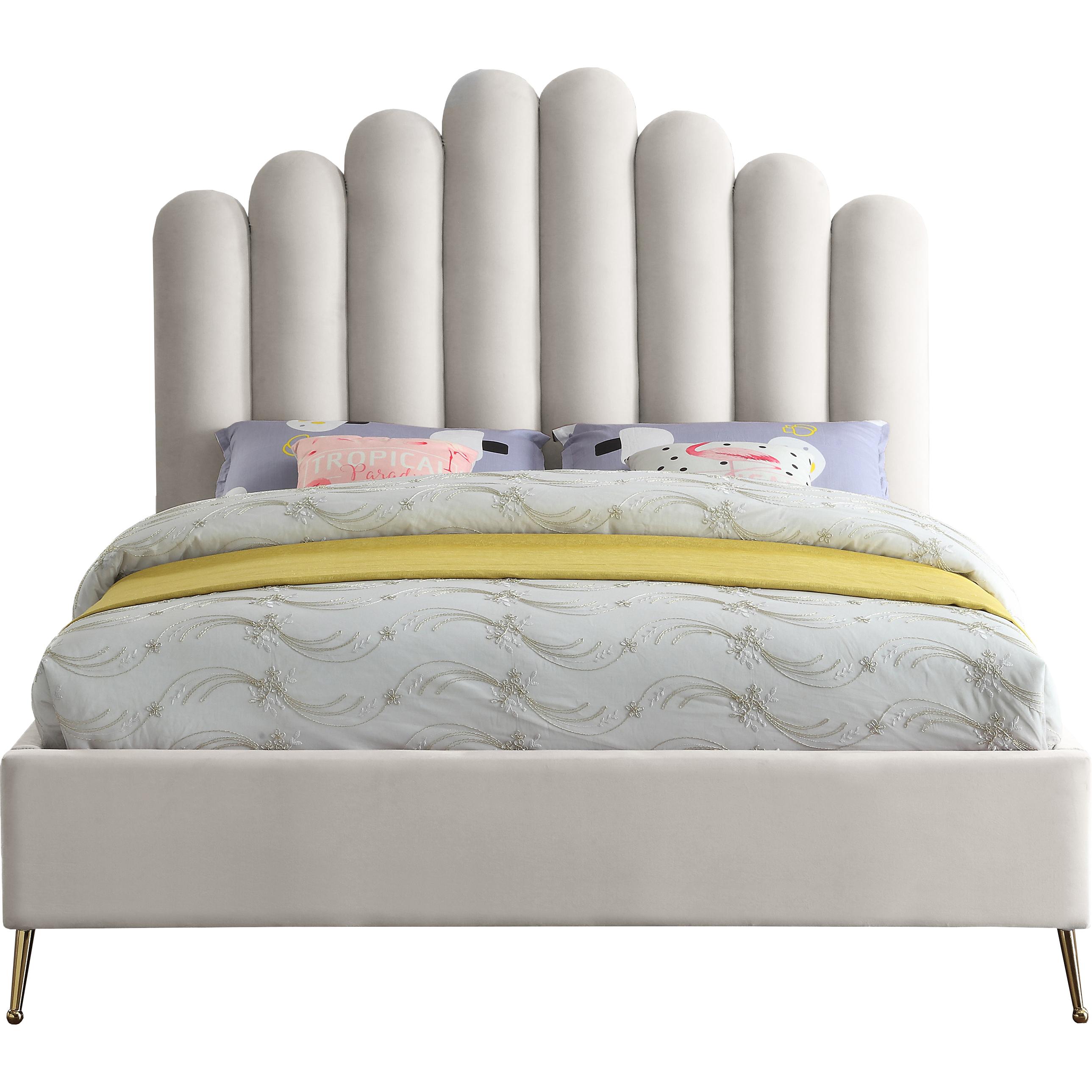 Meridian Lily Cream Velvet Queen Bed