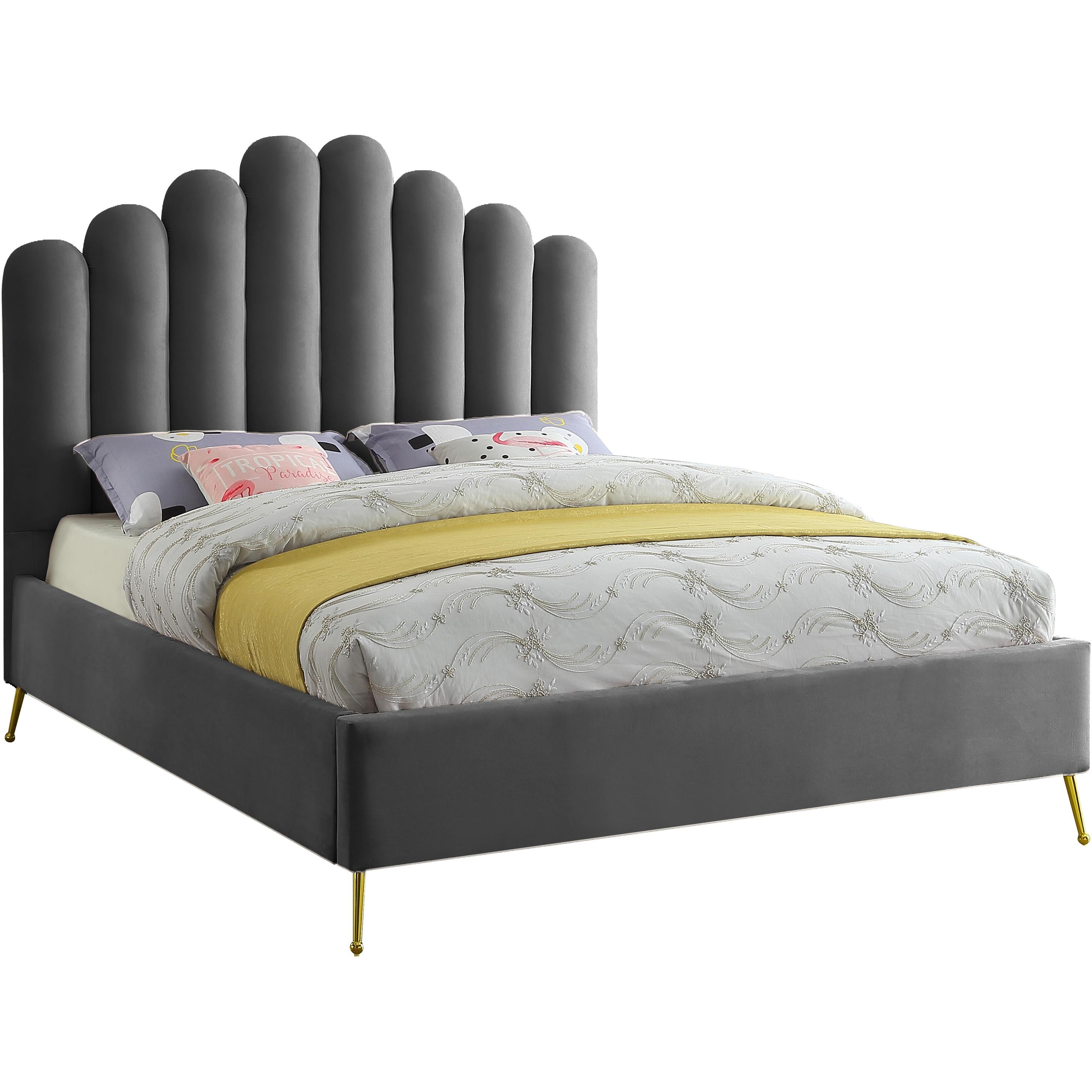 Meridian Lily Grey Velvet Queen Bed