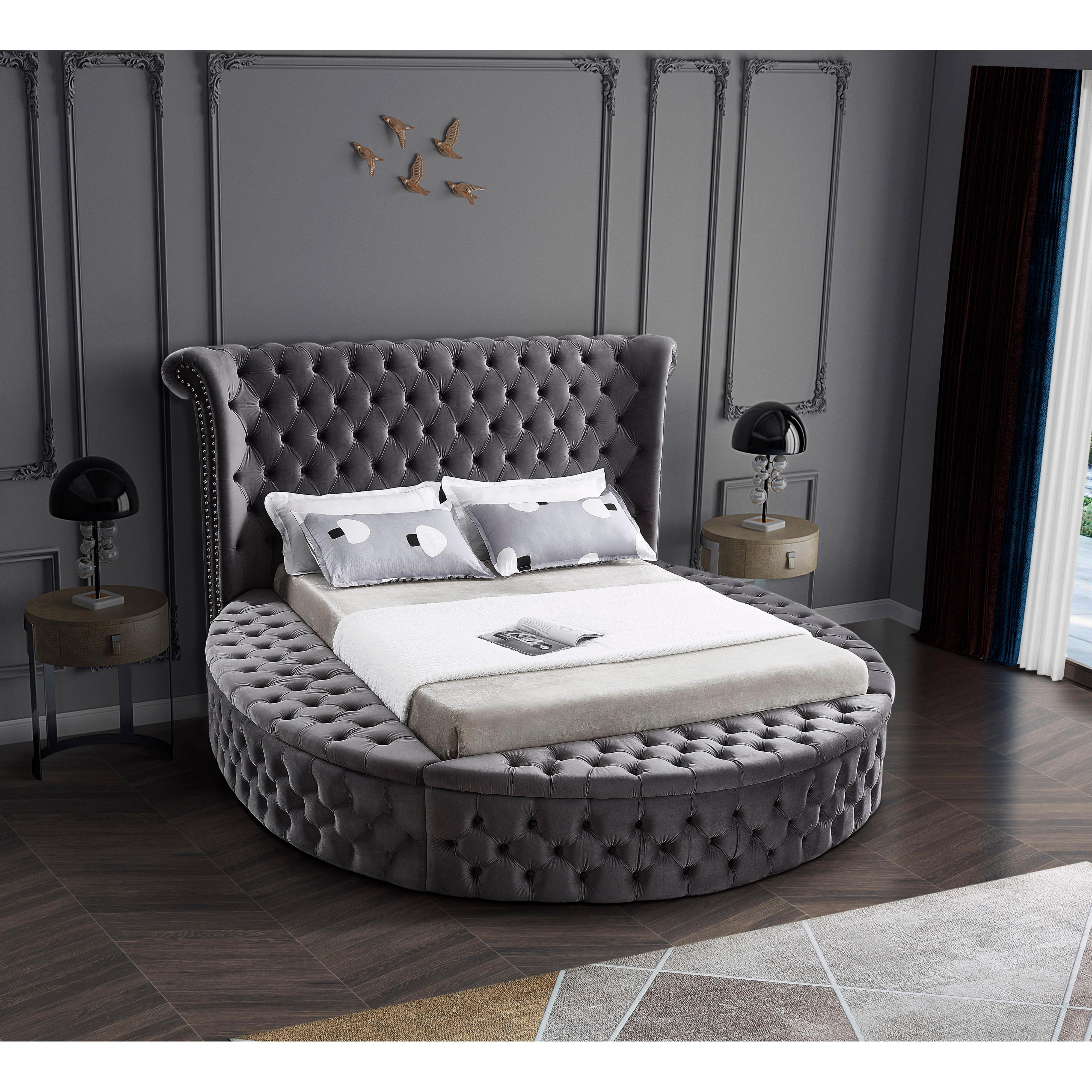 Meridian Luxus Grey Velvet King Bed (3 Boxes)