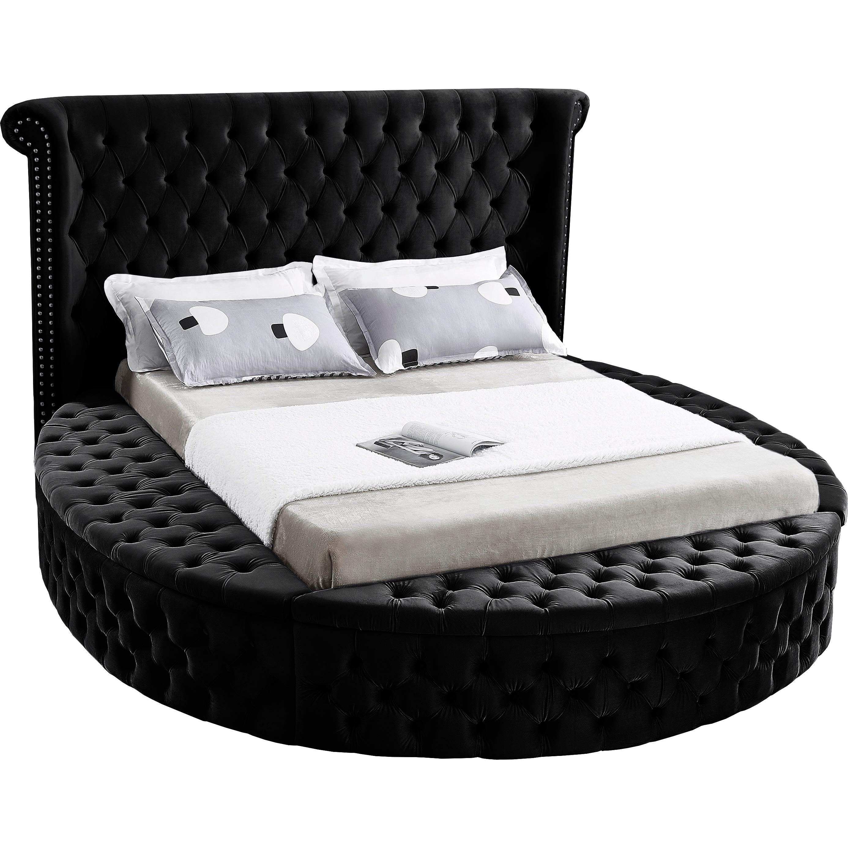 Meridian Luxus Black Velvet Queen Bed (3 Boxes)