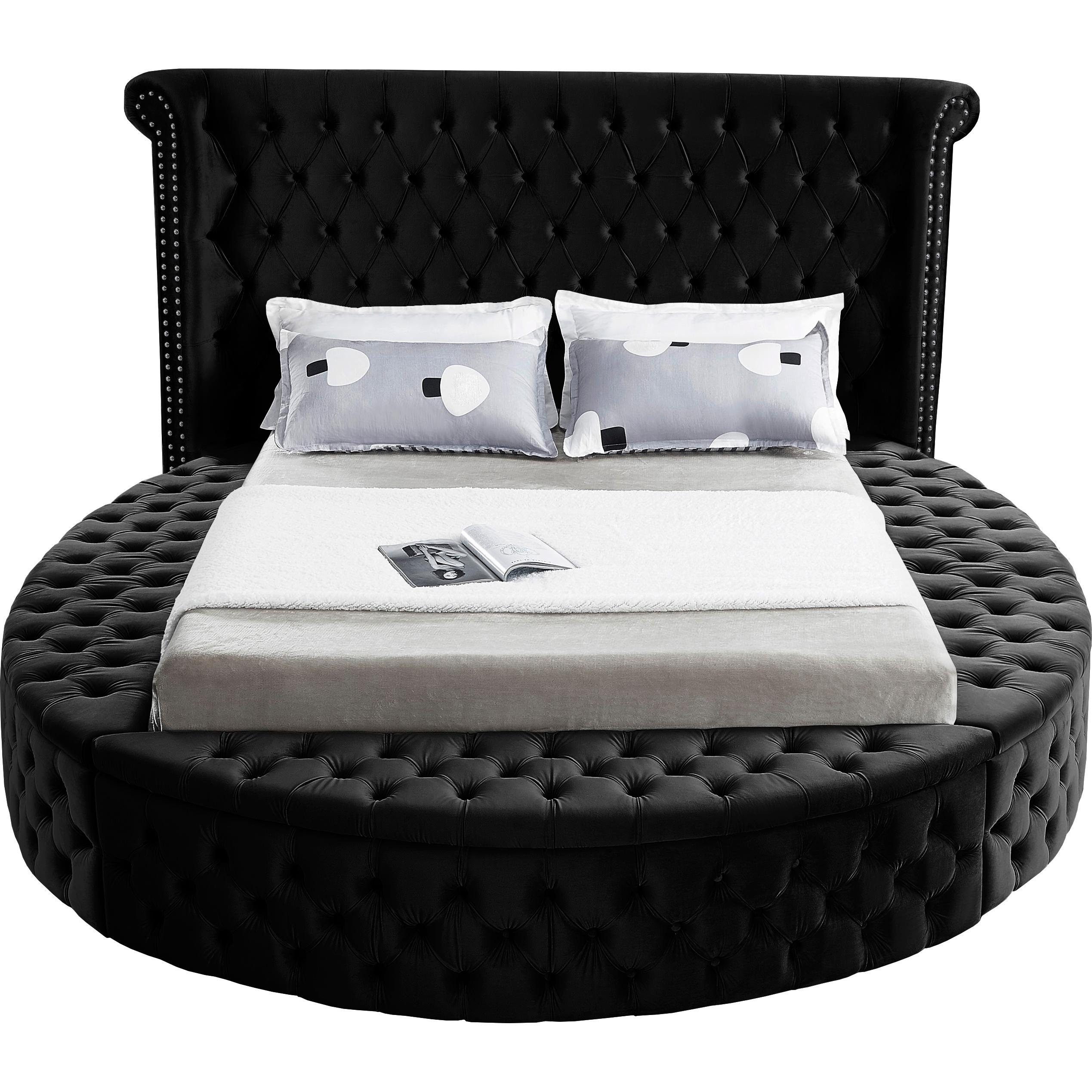Meridian Luxus Black Velvet Queen Bed (3 Boxes)