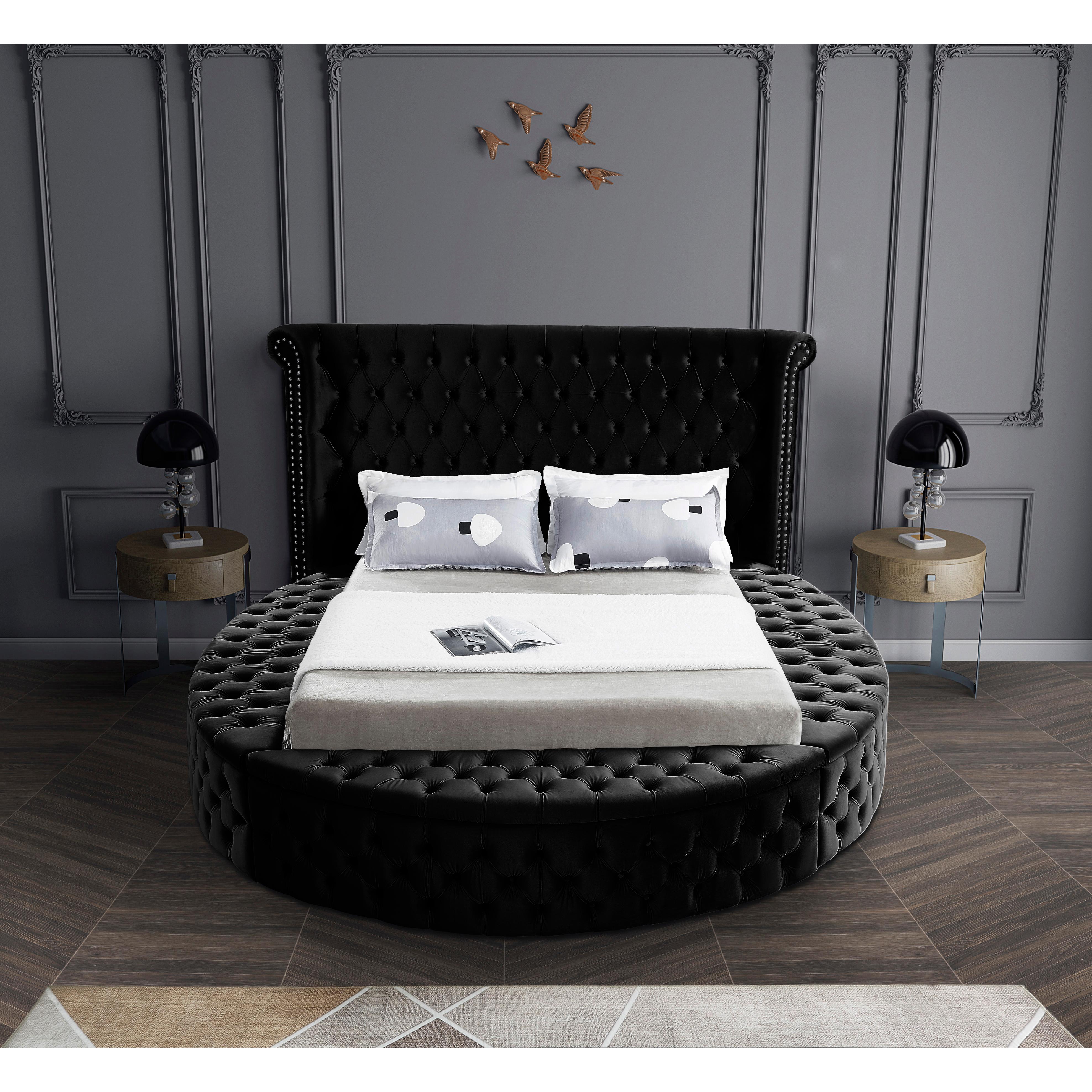 Meridian Luxus Black Velvet Queen Bed (3 Boxes)